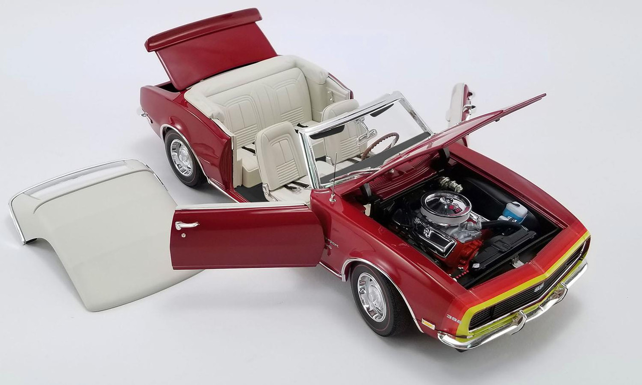 NEW ACME DIECAST 1:18 1968 CHEVROLET CAMARO CONVERTIBLE SS UNICORN D88 STRIPE OPTION, RED