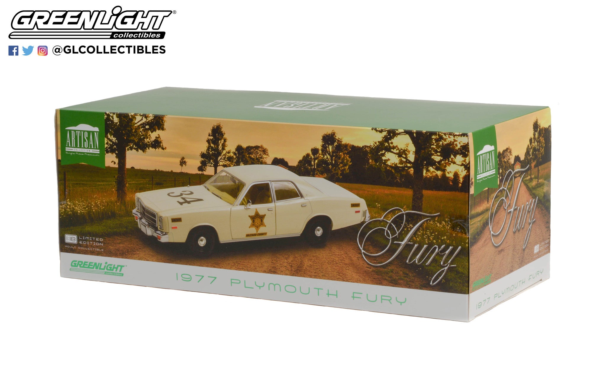 GreenLight 1:18 Artisan Collection - 1977 Plymouth Fury - Riverton Sheriff #34 19112