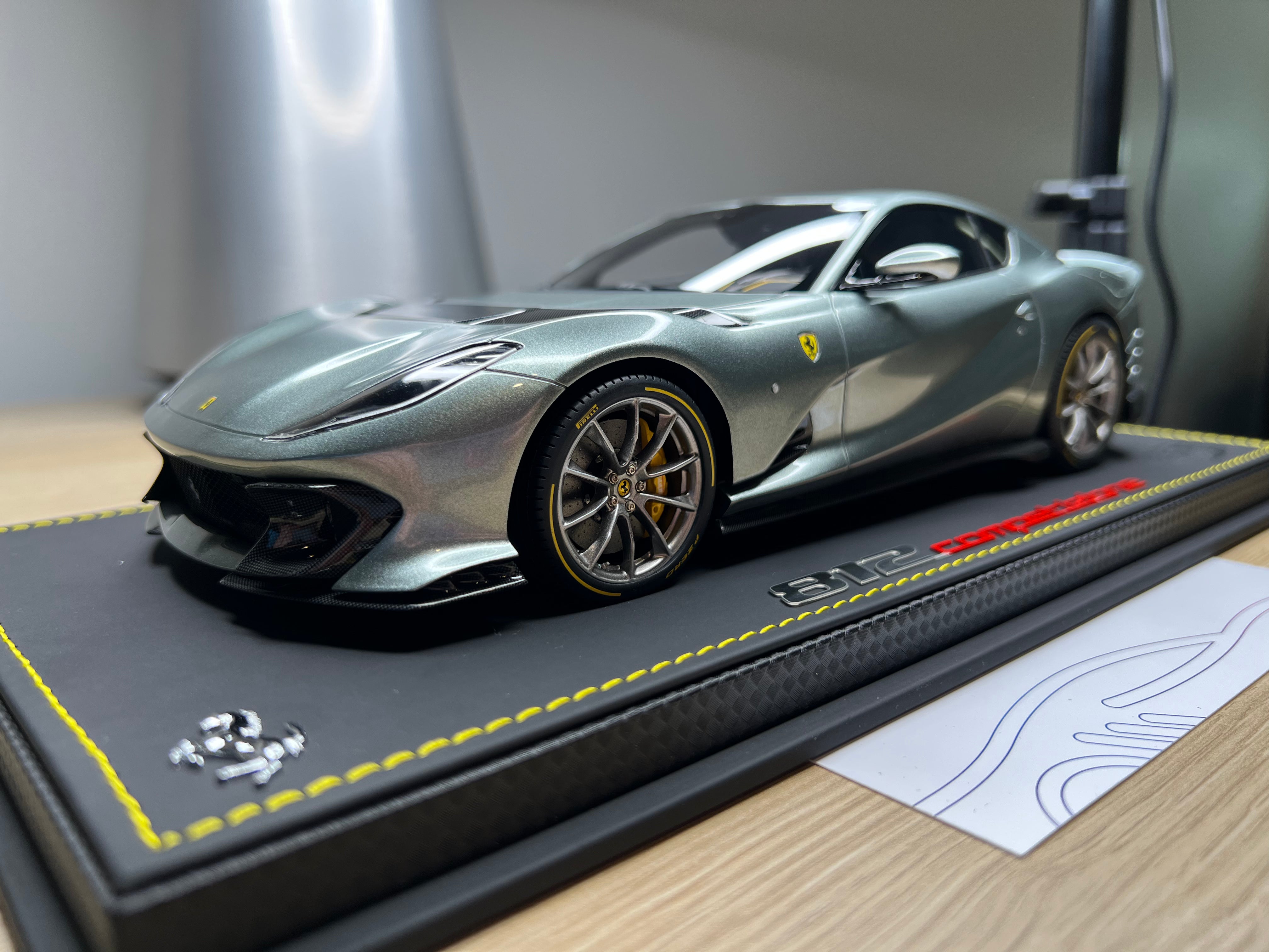 Ferrari 812 Competizione - Coburn grey with horizontal silver fly stripe - 1:18