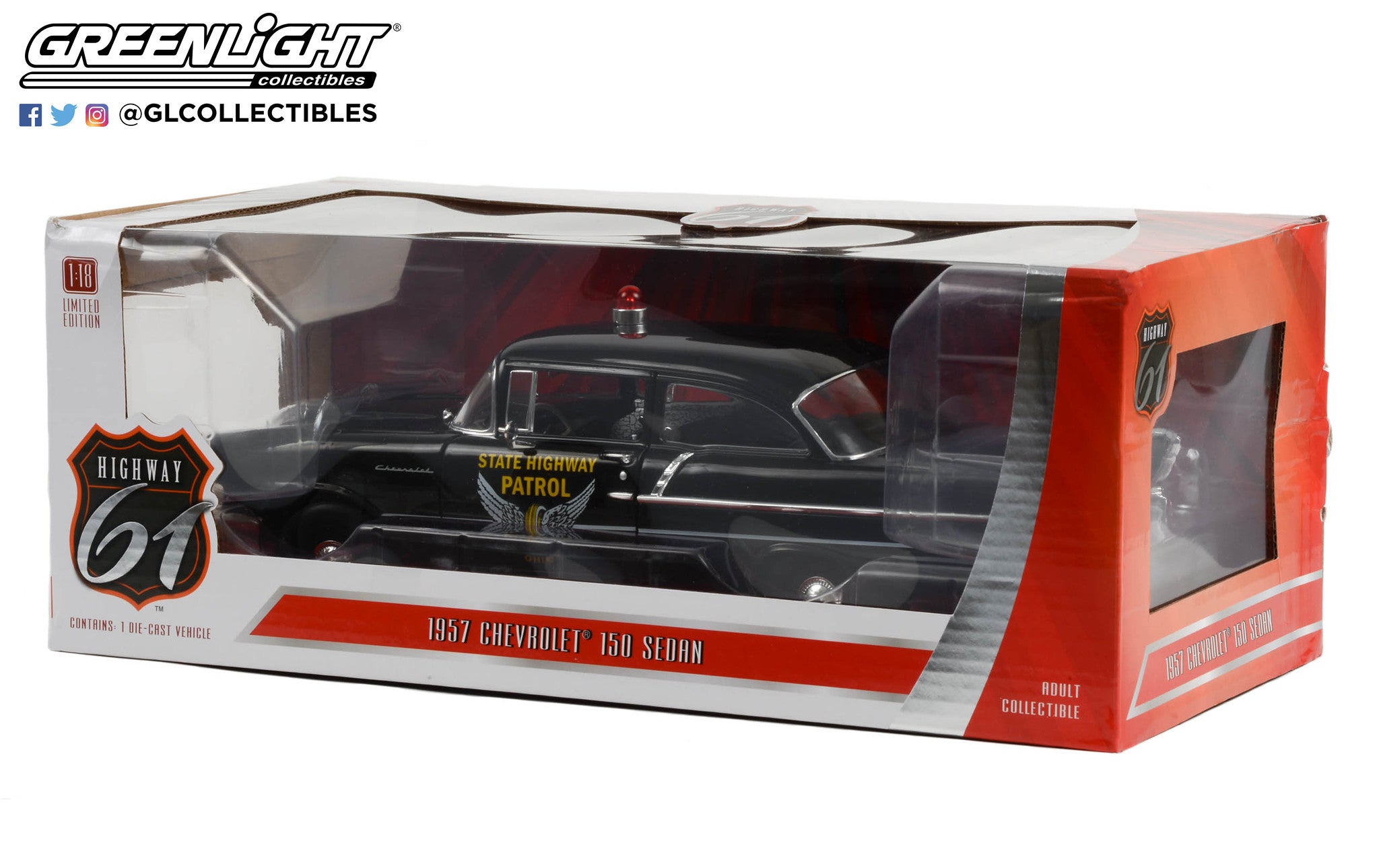 Highway 61 1:18 1957 Chevrolet 150 Sedan - Ohio State Highway Patrol HWY-18028