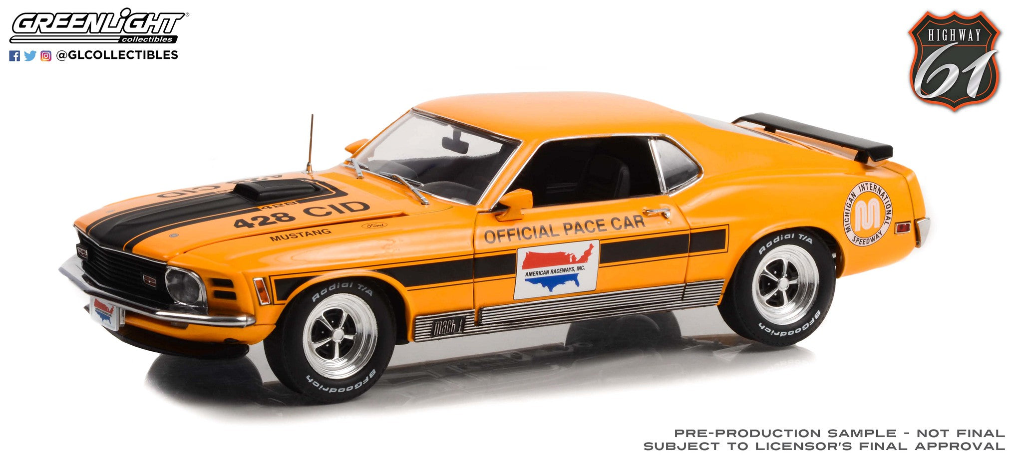 Highway 61 1:18 1970 Ford Mustang Mach 1 - Michigan International Speedway Official Pace Car HWY-18035