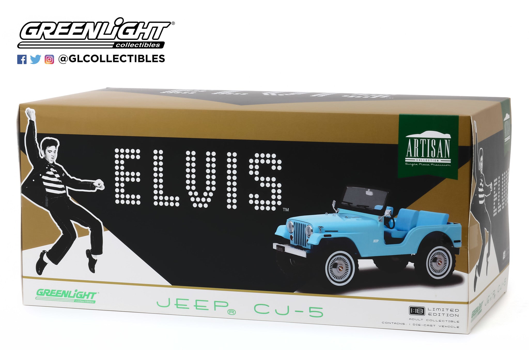 GreenLight 1:18 Artisan Collection - Elvis Presley (1935-77) - Jeep CJ-5 - Sierra Blue 19061
