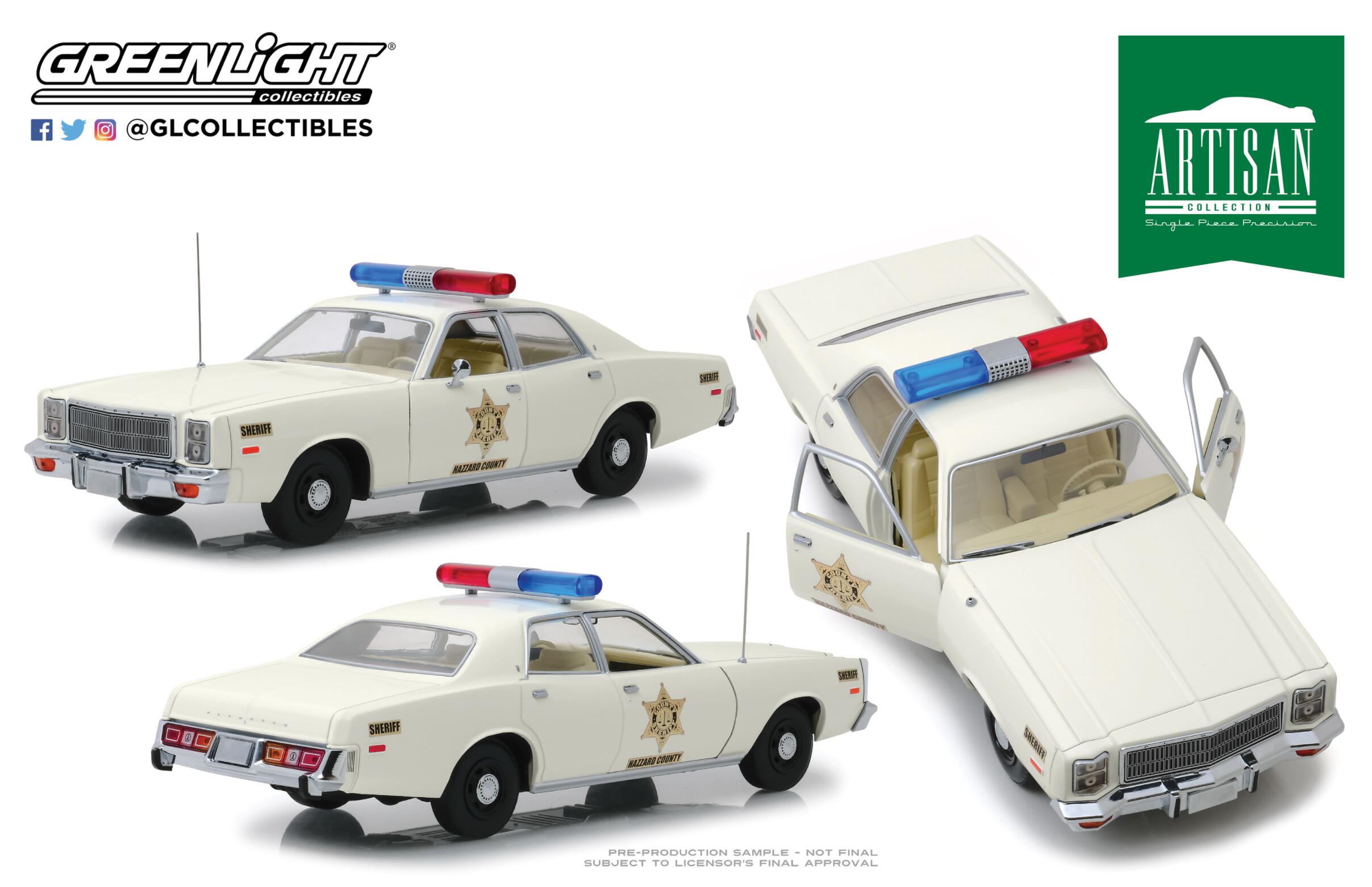 GreenLight 1:18 Artisan Collection - 1977 Plymouth Fury - Hazzard County Sheriff 19055