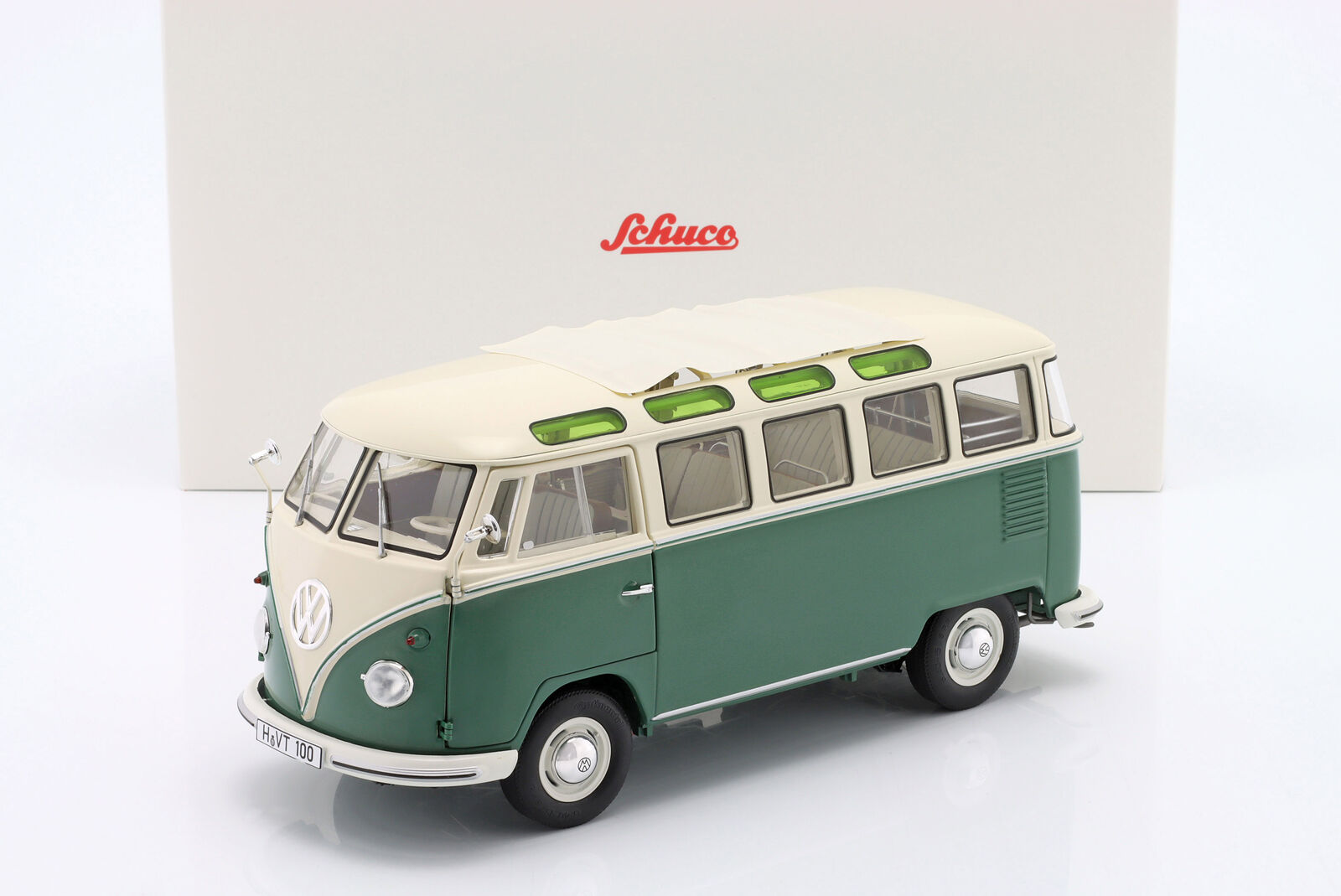 Schuco 1:18 Volkswagen T1b Samba Green/White 450037800