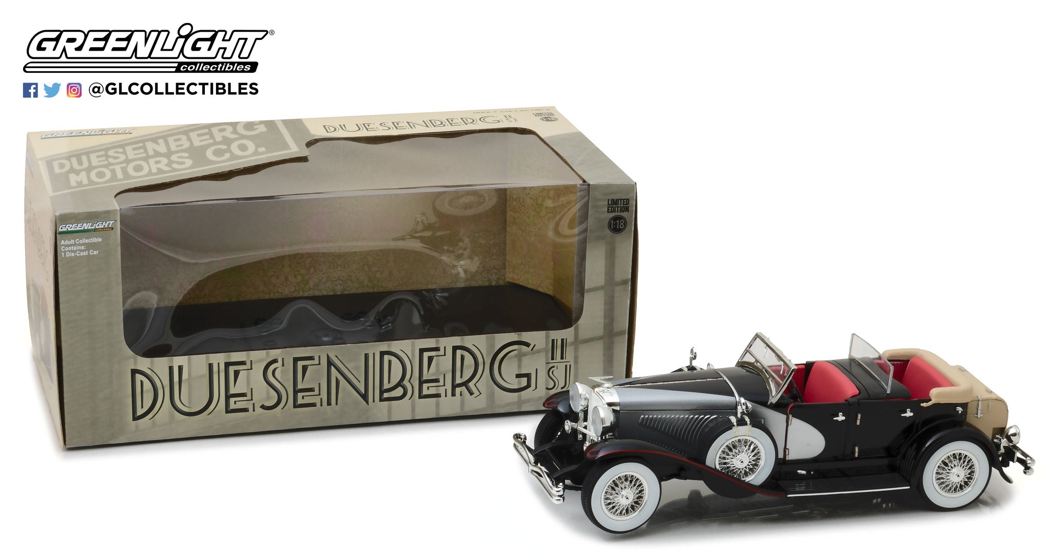 GreenLight 1:18 Duesenberg II SJ - Silver and Black 13504