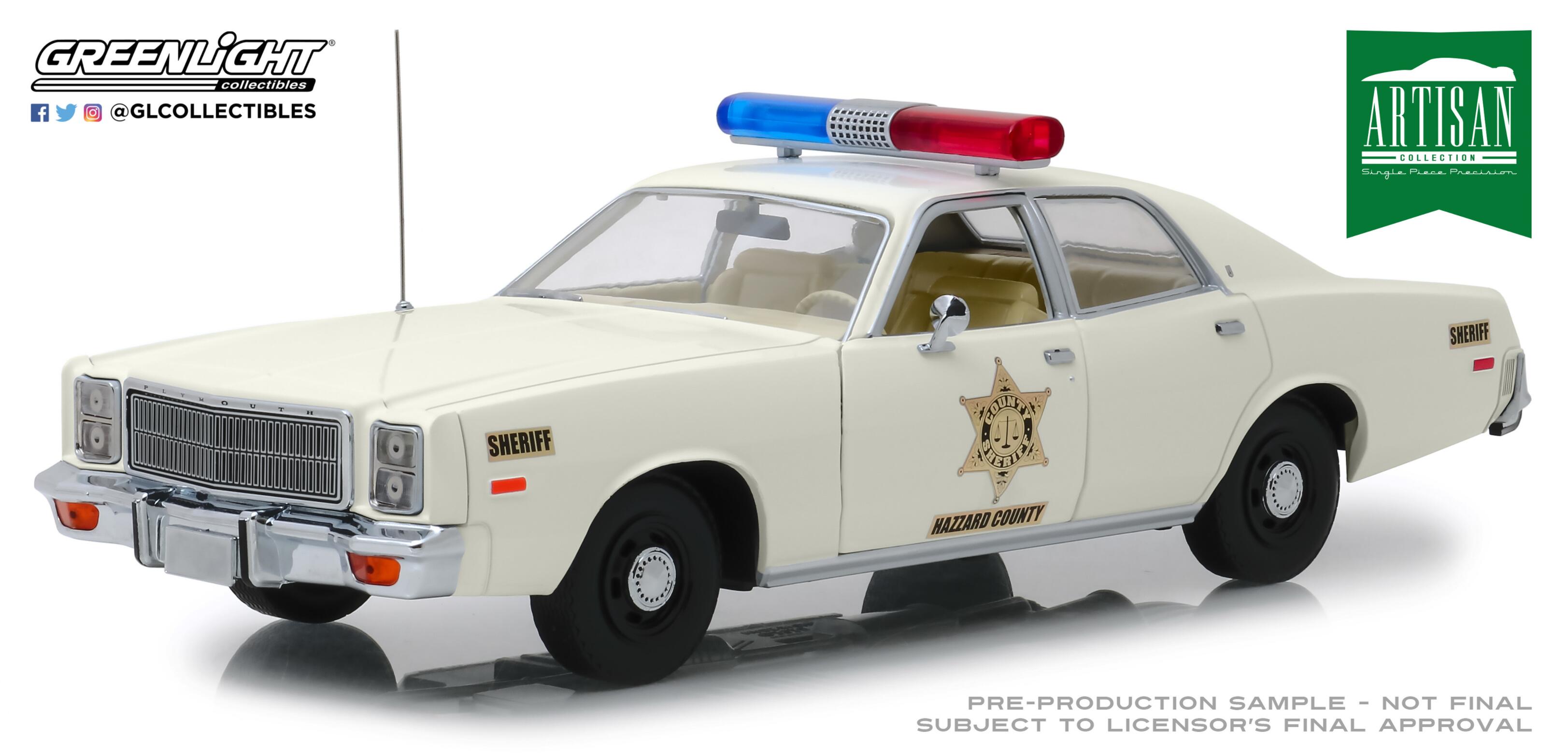 GreenLight 1:18 Artisan Collection - 1977 Plymouth Fury - Hazzard County Sheriff 19055
