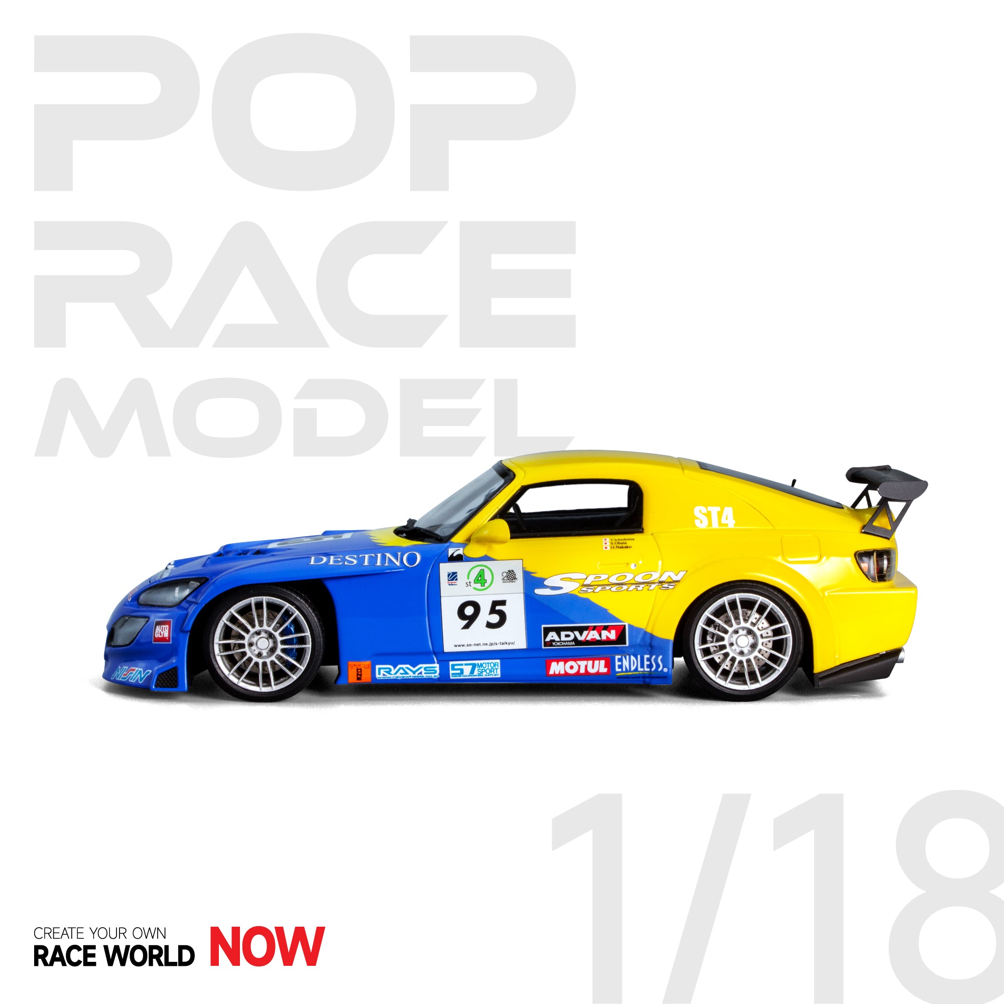 *PREORDER* Pop Race 1/18 Honda S2000 #95 Spoon Sports Racing Livery