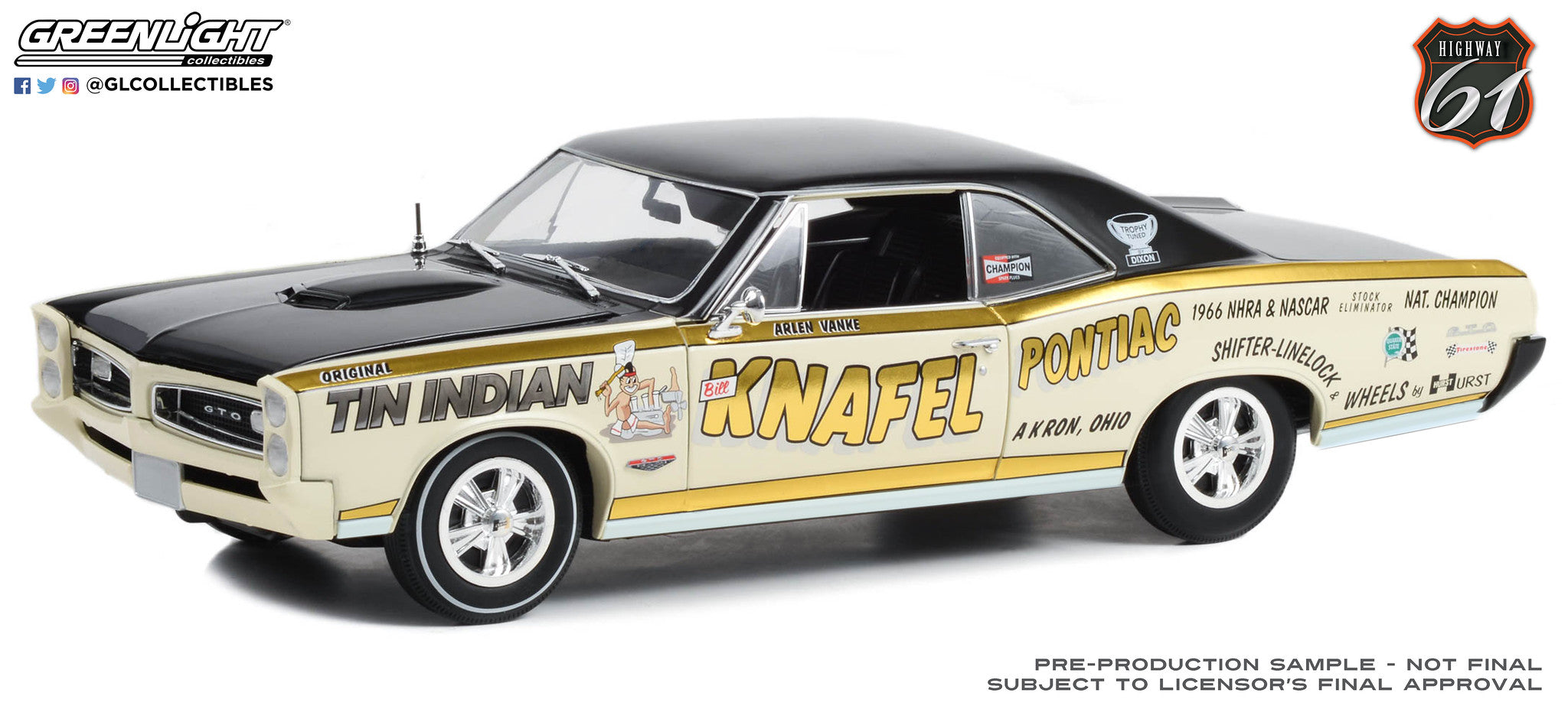 Highway 61 1:18 1966 Pontiac GTO - Tin Indian - Knafel Pontiac, Akron, Ohio - Driven by Larry Doc Dixon HWY-18036