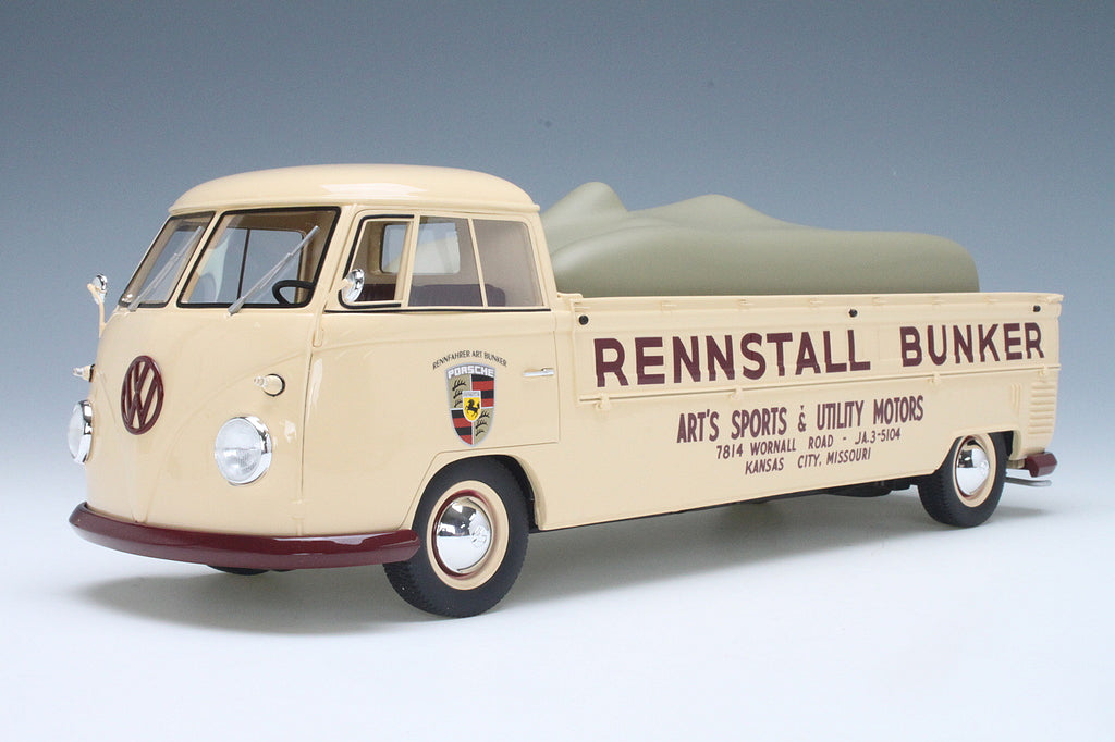 Schuco 1:18 Volkswagen VW Bulli T1 Race transporter Stable Bunker with Tarpaulin 450007500