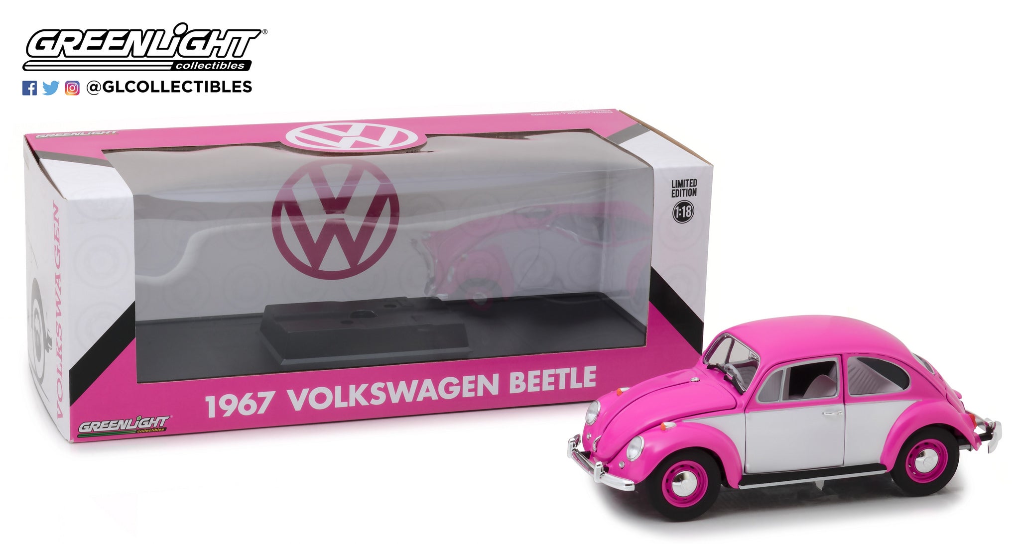 GreenLight 1/18 Volkswagen Beetle Right-Hand Drive Pink 13512