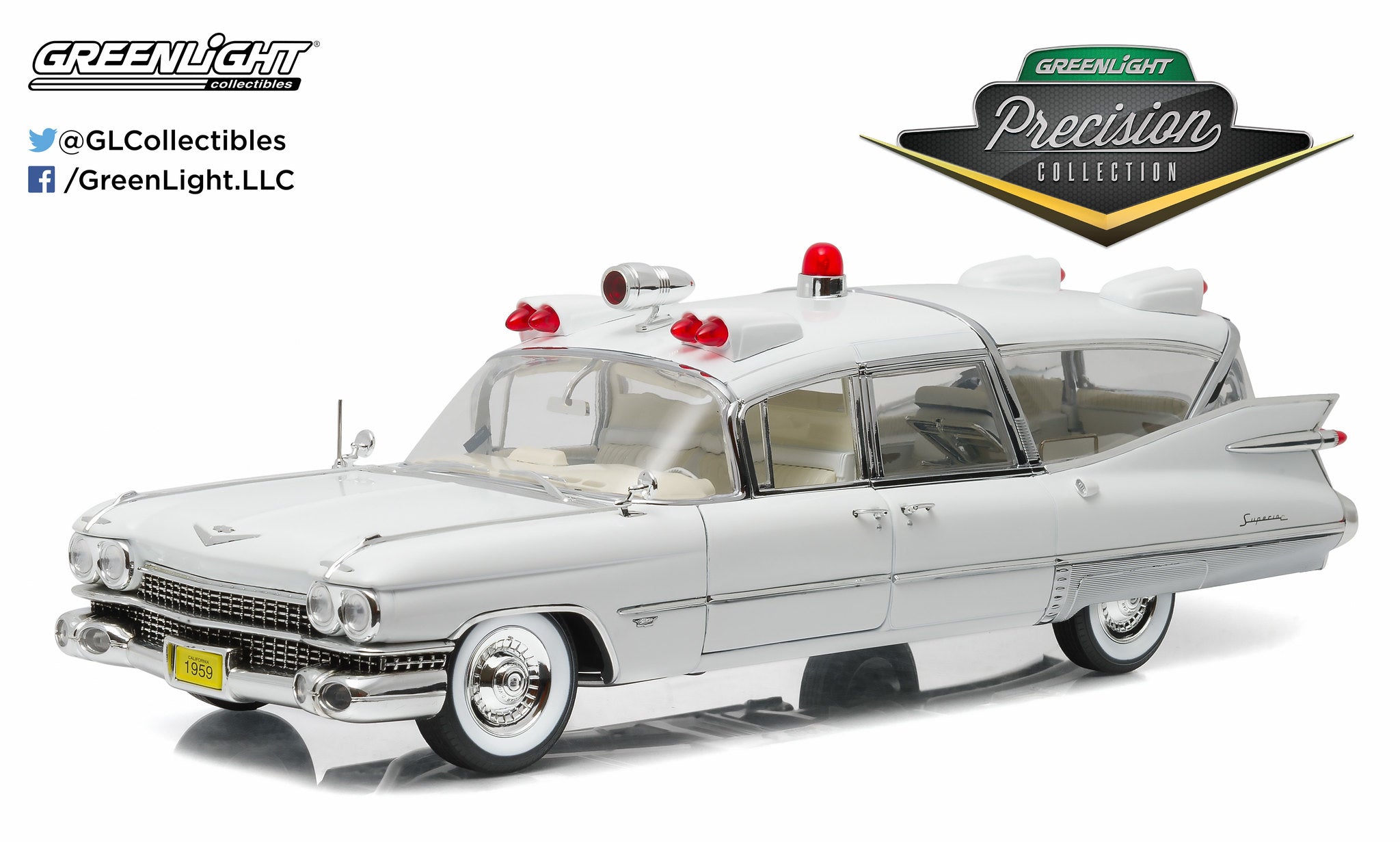 GreenLight Precision Collection 1:18 1959 Cadillac Ambulance - White PC-18004