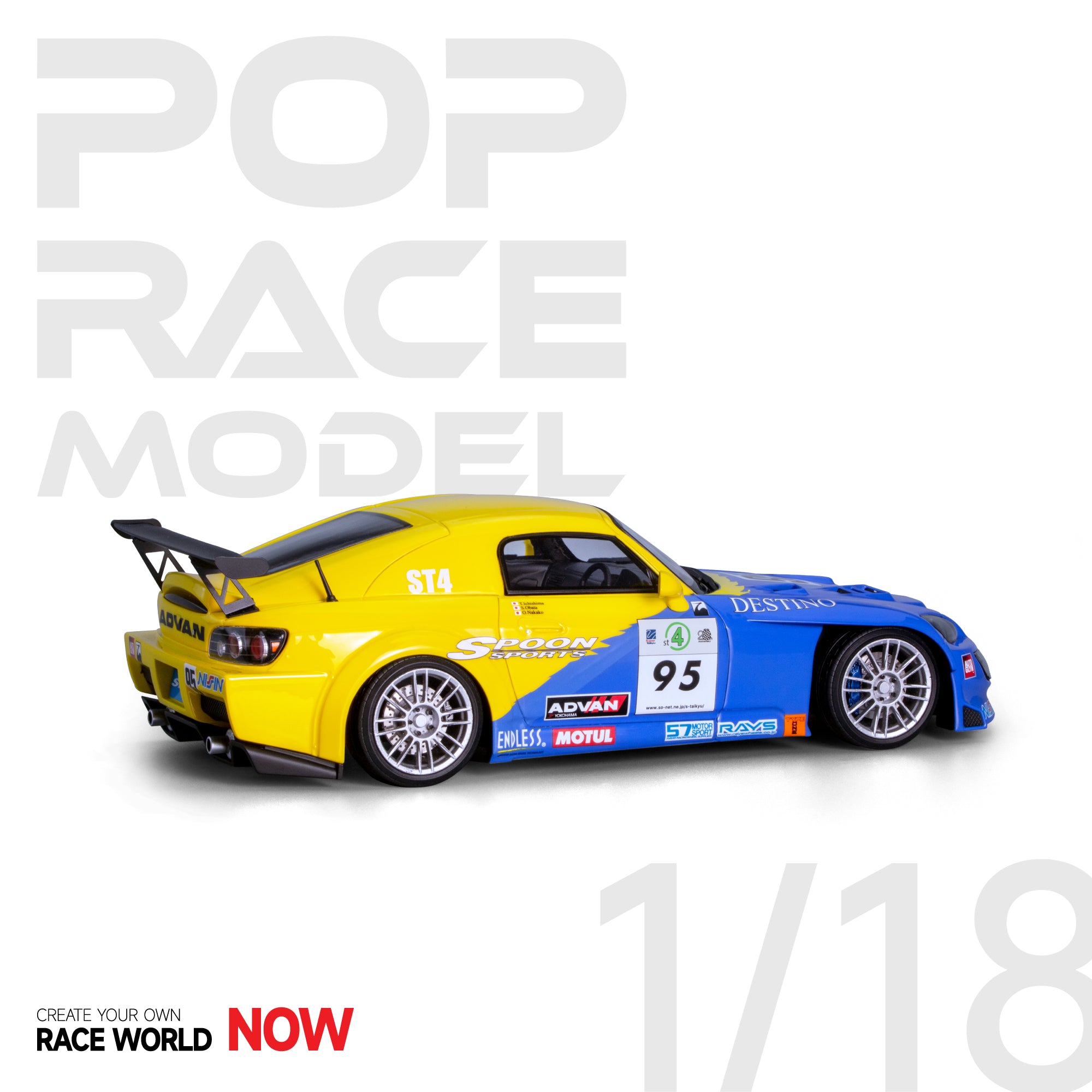 *PREORDER* Pop Race 1/18 Honda S2000 #95 Spoon Sports Racing Livery
