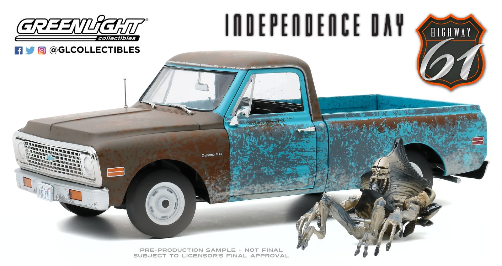 Highway 61 1:18 Independence Day (1996) - 1971 Chevrolet C-10 with Alien Figure HWY-18021