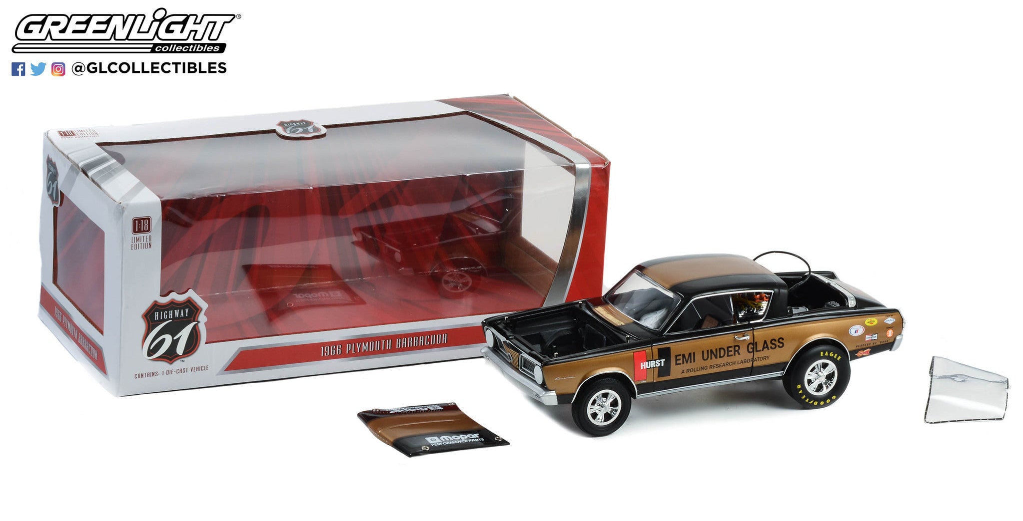 Highway 61 1:18 1966 Plymouth Barracuda - Hurst HEMI Under Glass A Rolling Research Laboratory HWY-18034
