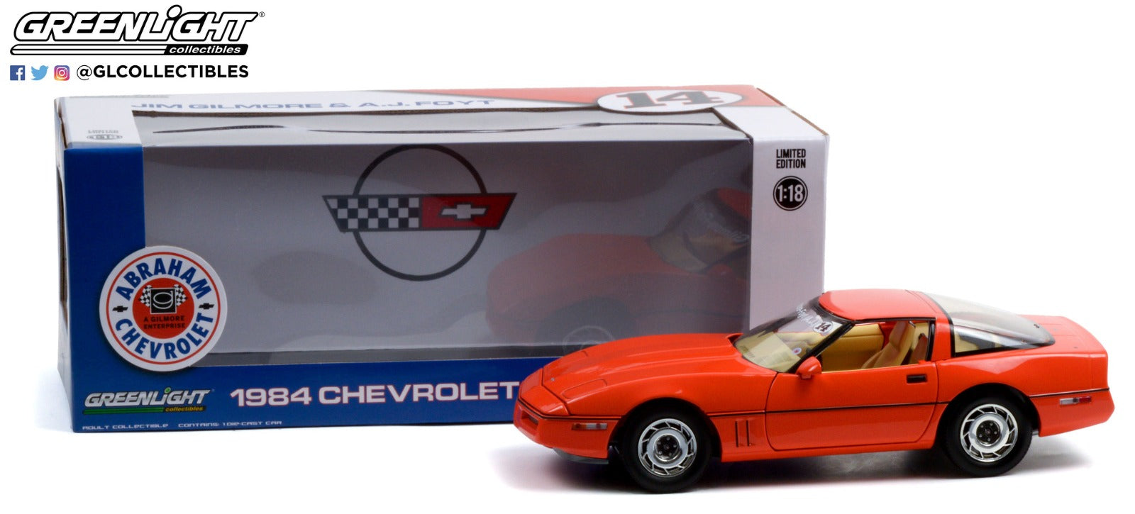GreenLight 1:18 1984 Chevrolet Corvette C4 - Hugger Orange - Jim Gilmore & AJ Foyt Limited Edition Special Order (Only 2 Produced) 13595