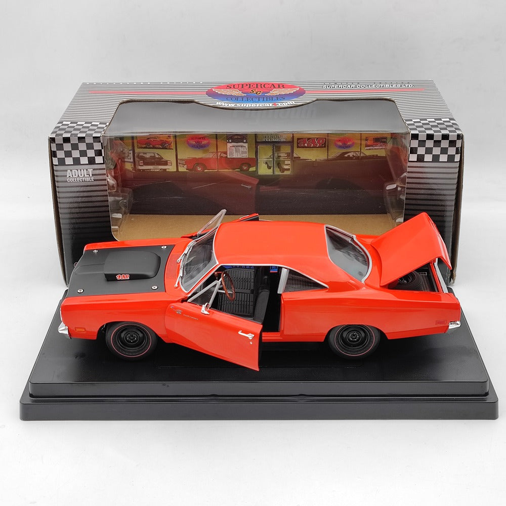 1:18 SUPERCAR Plymouth Roadrunner 1969 1/2 440 6BBL Diecast Model Edition Orange Toy Car Gift