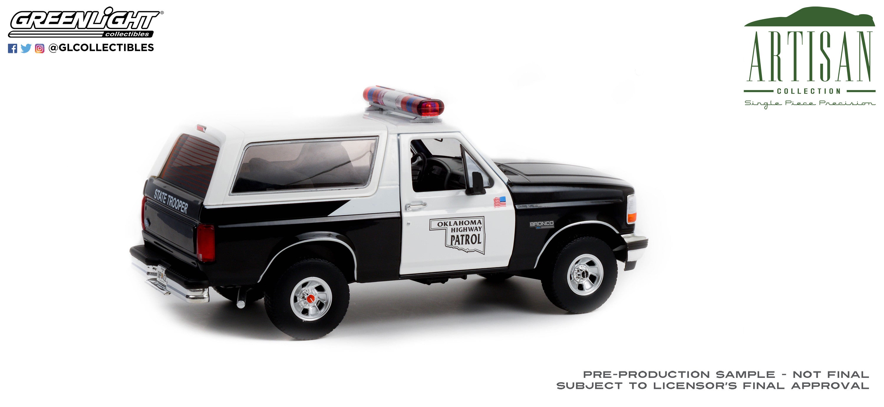 GreenLight 1:18 Artisan Collection - 1996 Ford Bronco - Oklahoma Highway Patrol 19114
