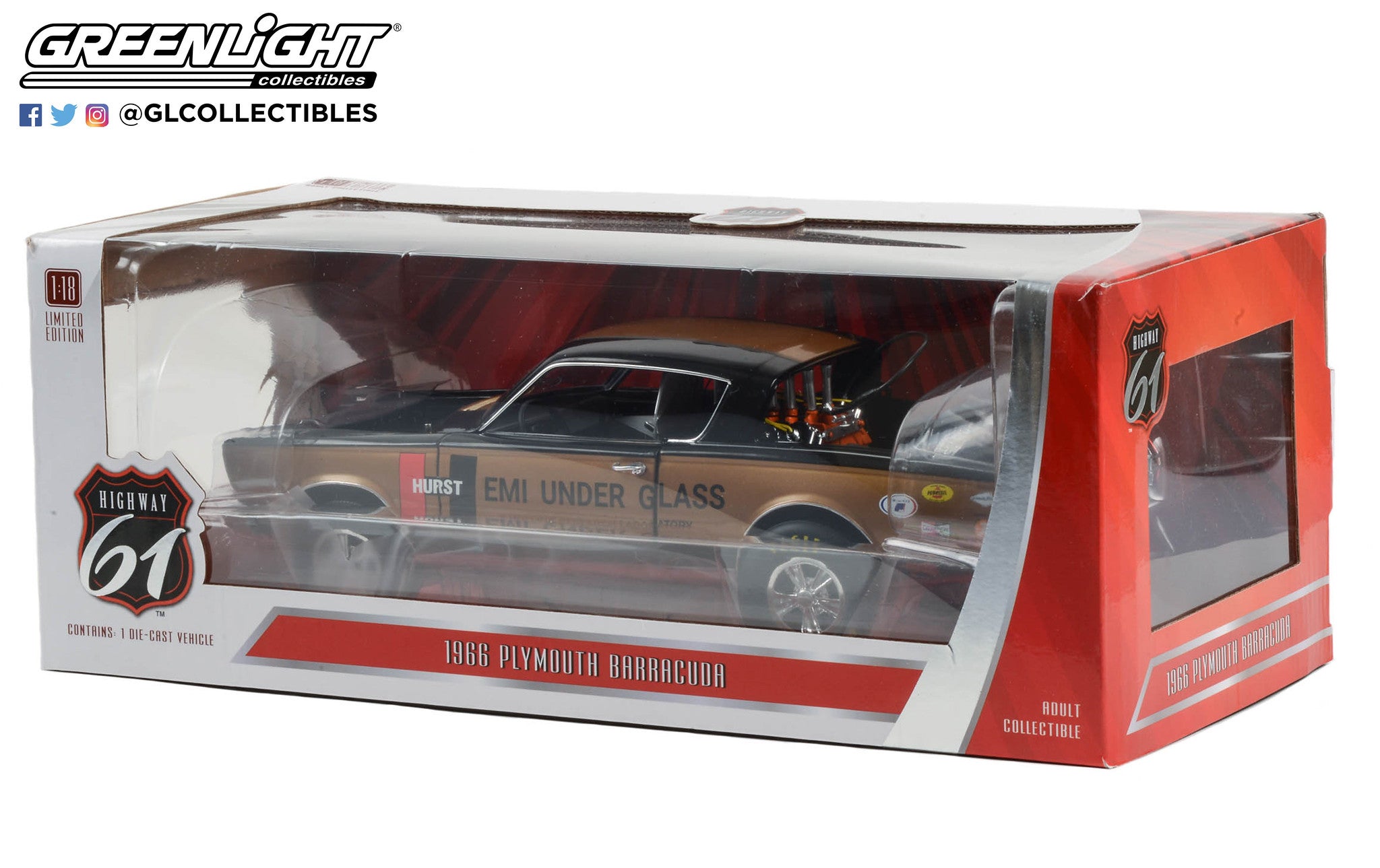 Highway 61 1:18 1966 Plymouth Barracuda - Hurst HEMI Under Glass A Rolling Research Laboratory HWY-18034