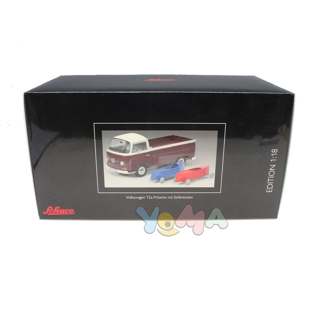 Schuco 1:18 Volkswagen T2A Platform truck with Soap Boxes white / red / blue 450018200