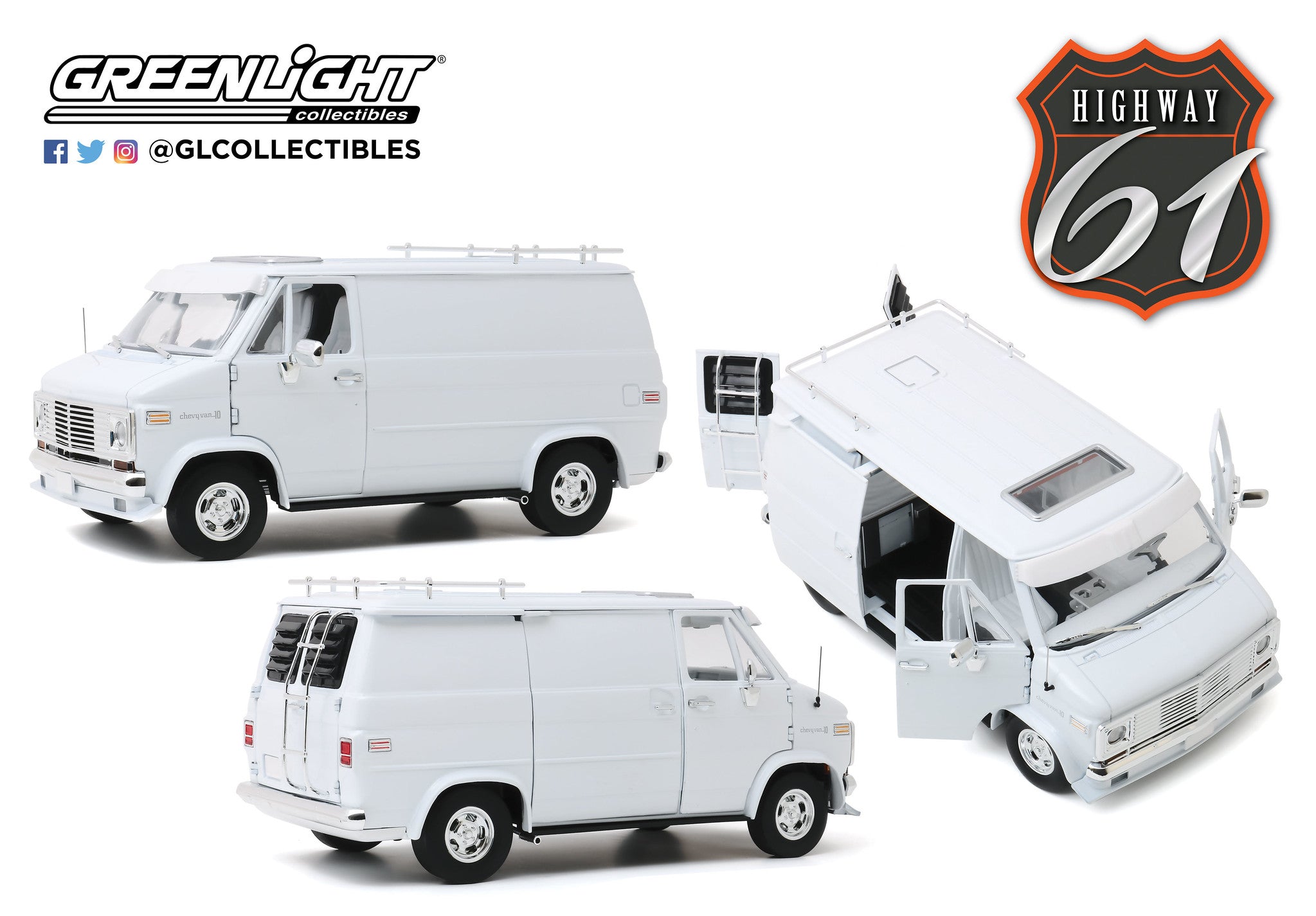 Highway 61 1:18 1976 Chevrolet G-Series Van - White HWY-18023