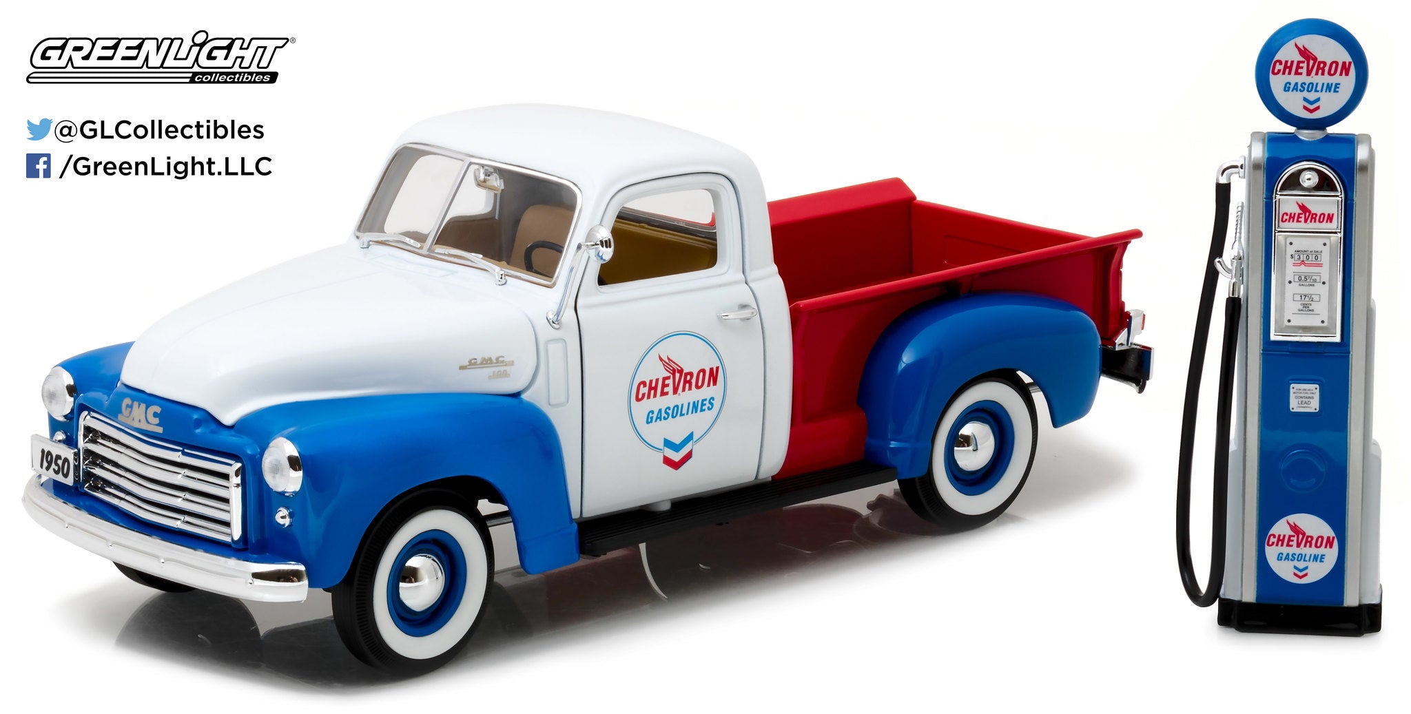 GreenLight 1:18 1950 GMC 150 Chevron with Vintage Chevron Pump 12992