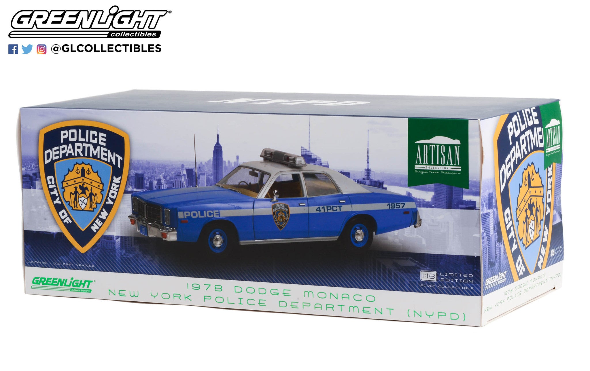 GreenLight 1:18 Artisan Collection - 1978 Dodge Monaco - New York City Police Dept (NYPD) 19132