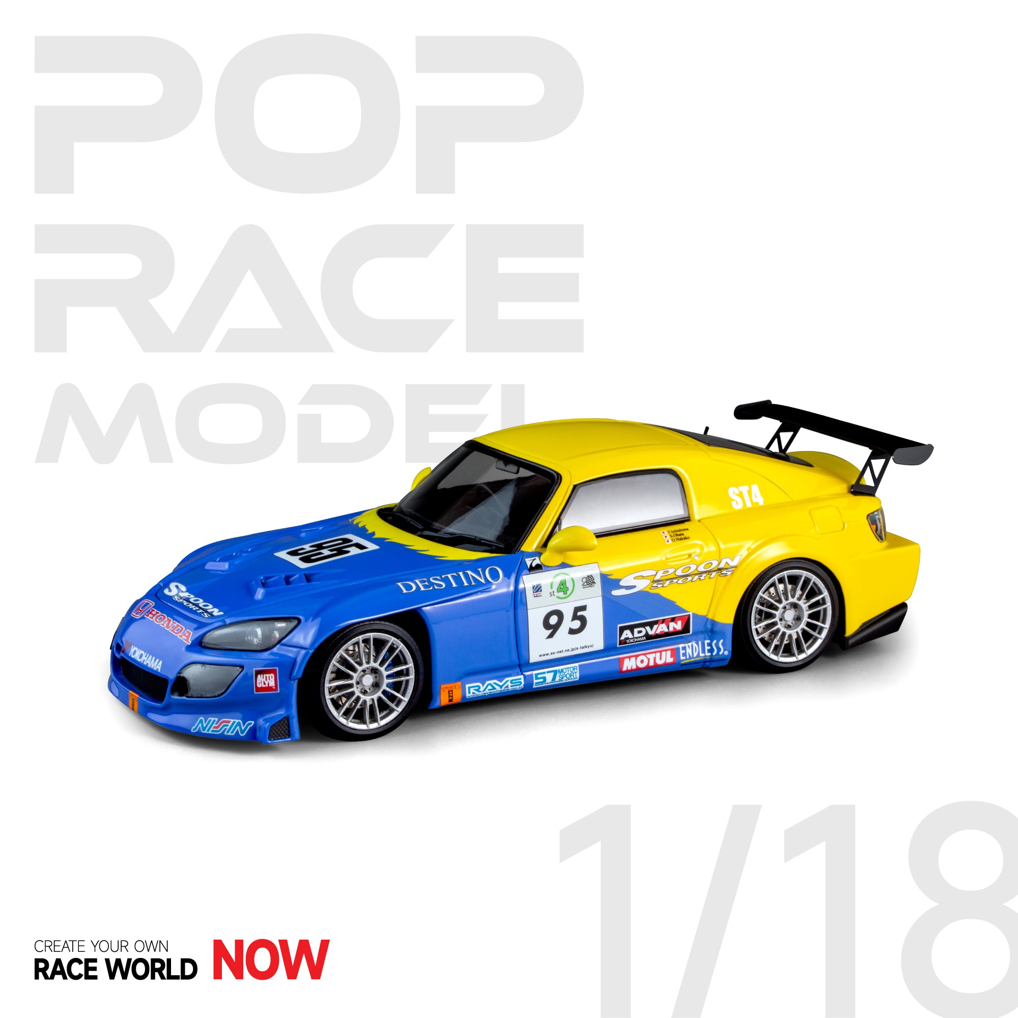 *PREORDER* Pop Race 1/18 Honda S2000 #95 Spoon Sports Racing Livery