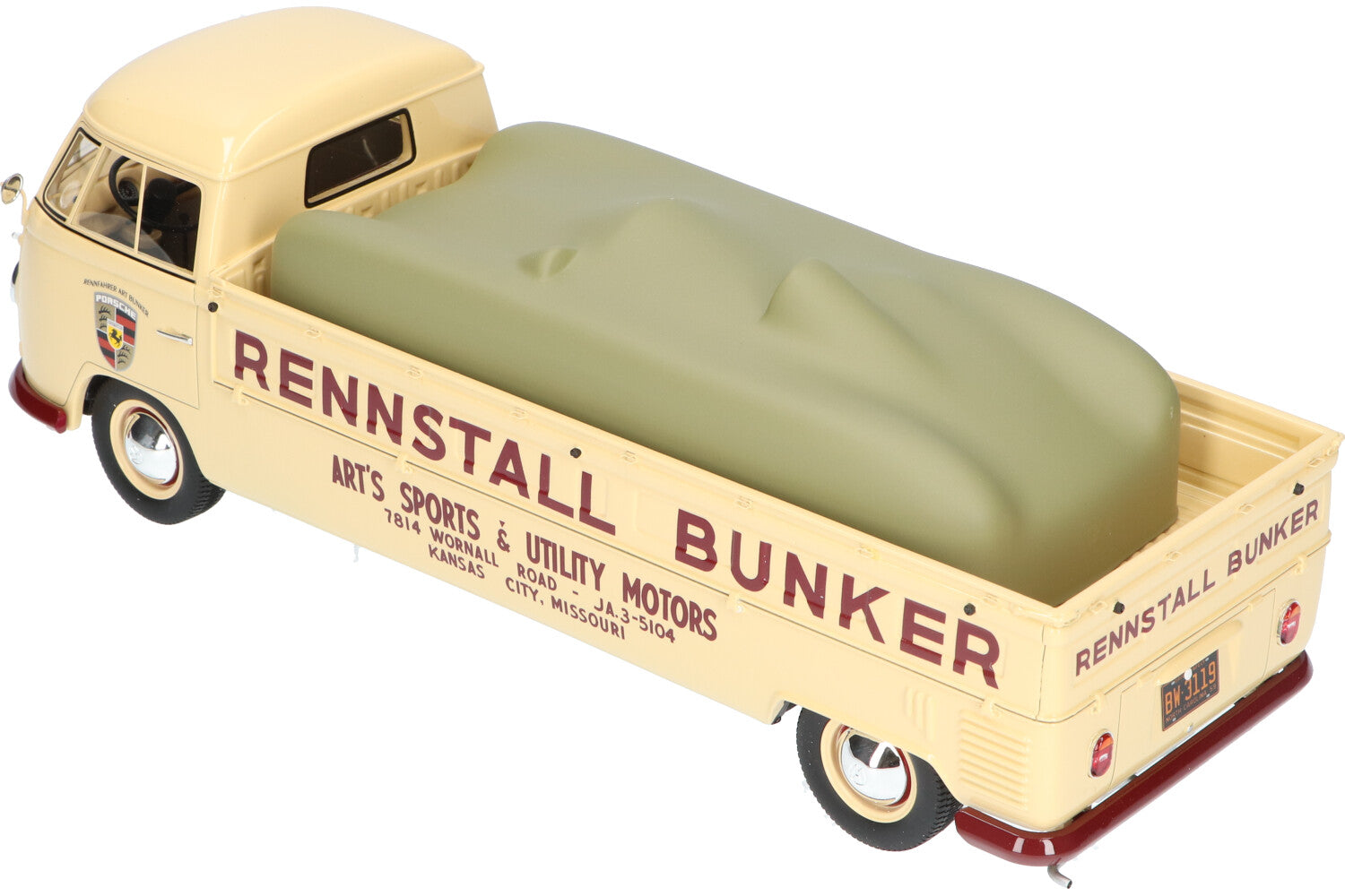 Schuco 1:18 Volkswagen VW Bulli T1 Race transporter Stable Bunker with Tarpaulin 450007500