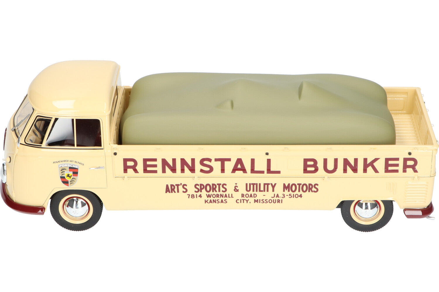 Schuco 1:18 Volkswagen VW Bulli T1 Race transporter Stable Bunker with Tarpaulin 450007500