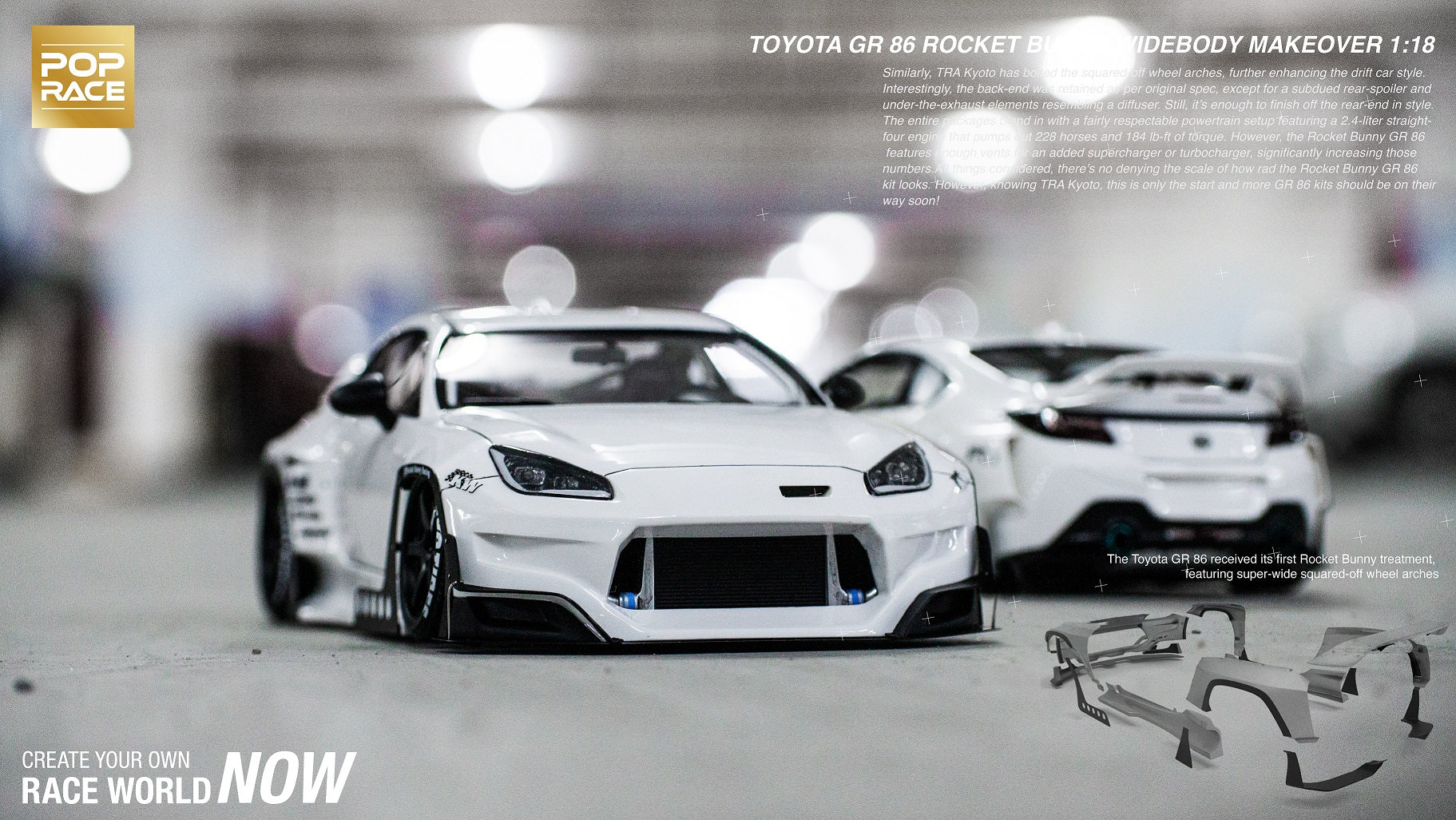 *PREORDER* Pop Race 1/18 Toyota GR 86 PANDEM Rocket Bunny in White