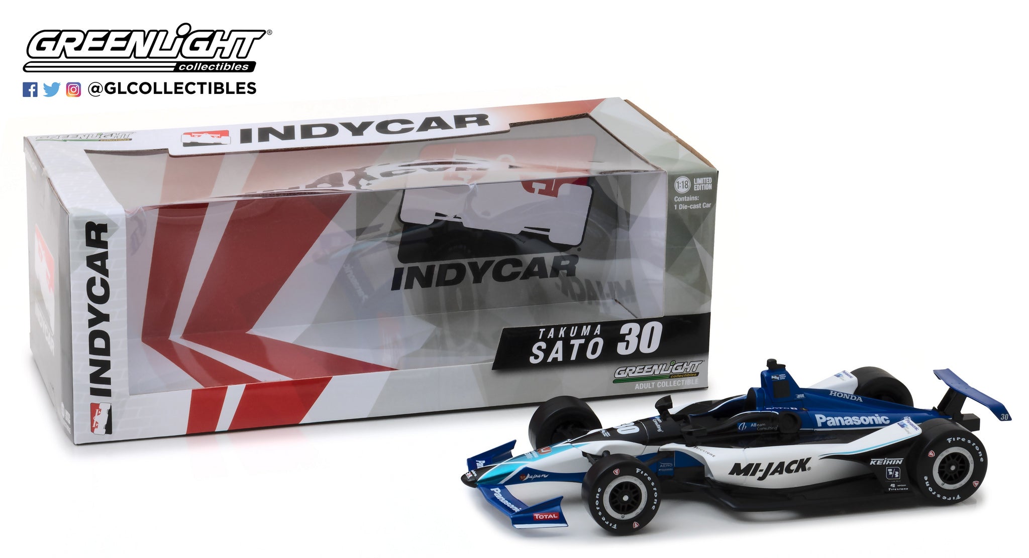 GreenLight IndyCar Series 1:18 2018 #30 Takuma Sato / Rahal Letterman Lanigan Racing, Mi-Jack 11028
