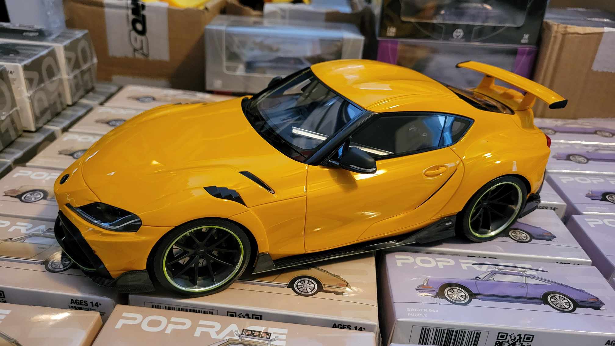 Make Up Co., Ltd / IDEA 1:18 Toyota GR Supra TOM'S Edition 2020 in Lightning Yellow (OPEN BOX ITEM)