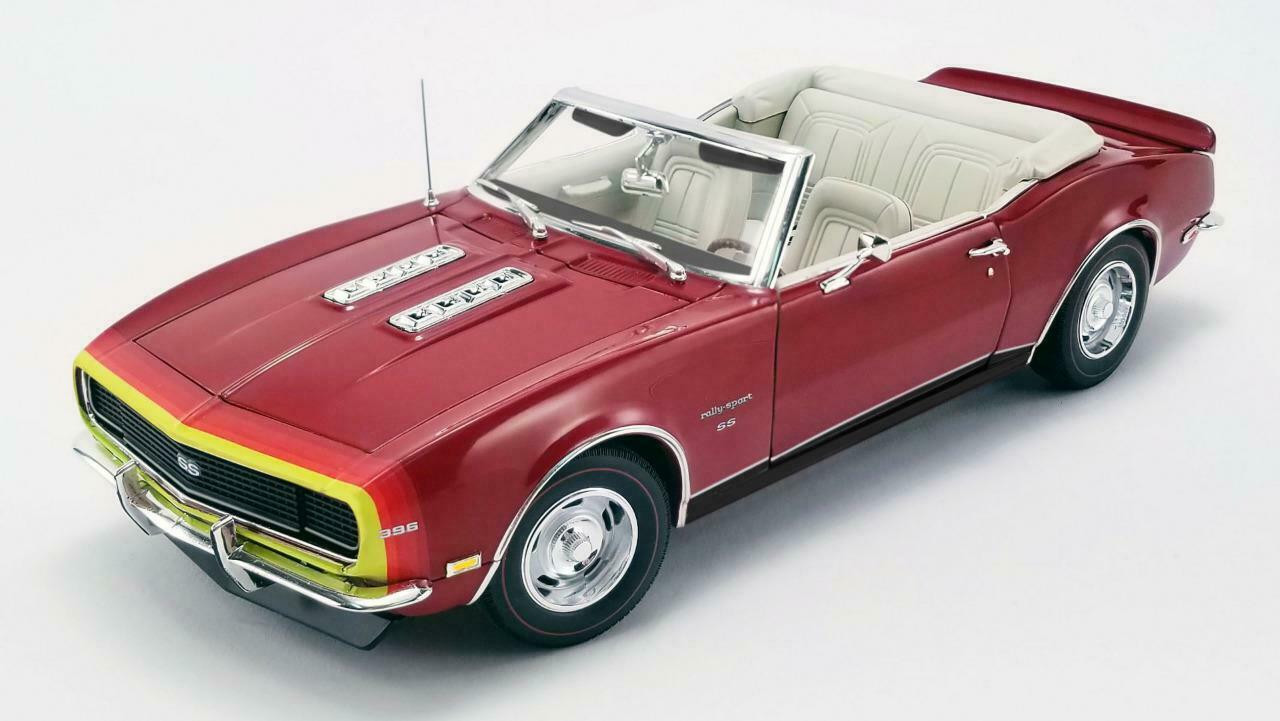NEW ACME DIECAST 1:18 1968 CHEVROLET CAMARO CONVERTIBLE SS UNICORN D88 STRIPE OPTION, RED