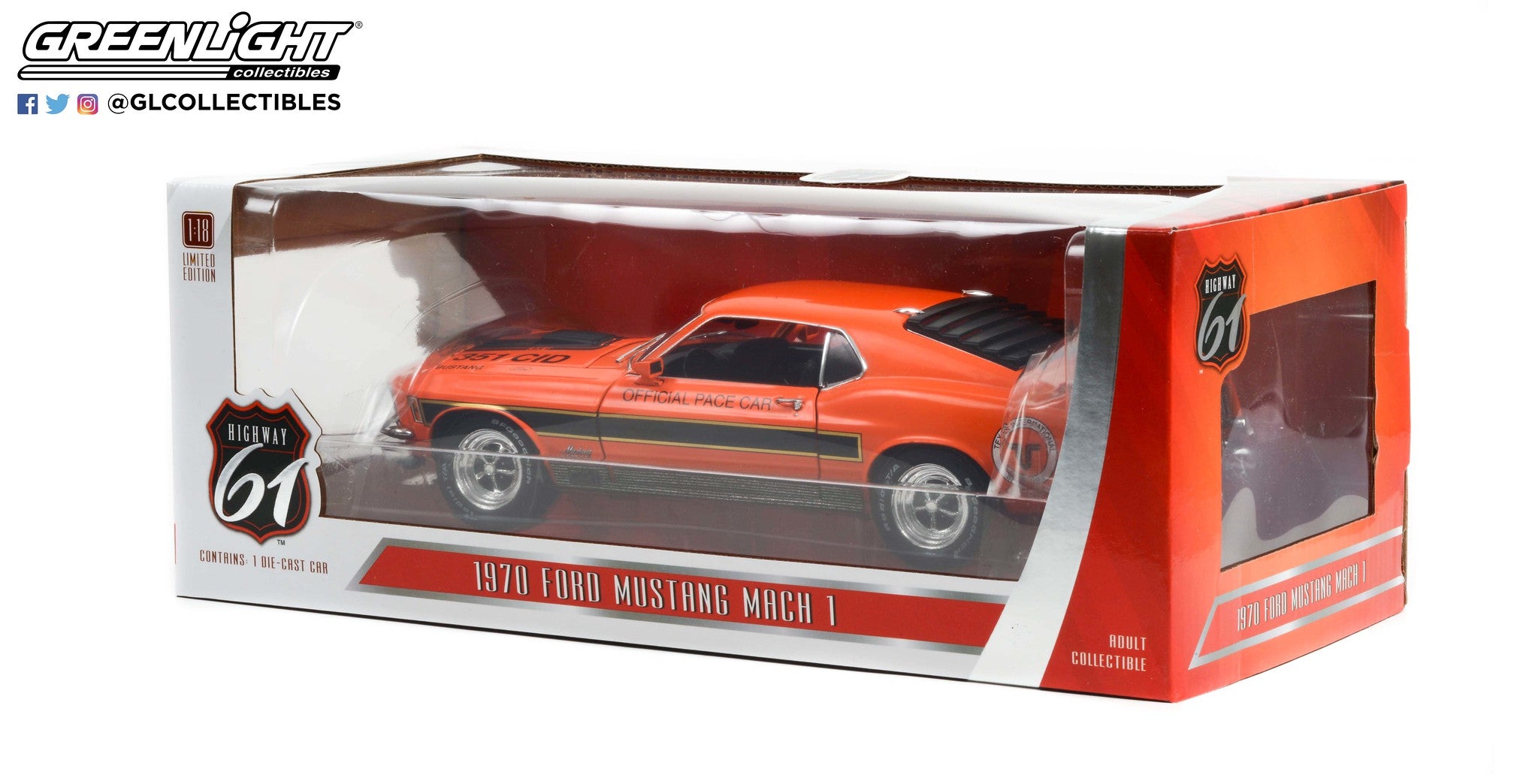 Highway 61 1:18 1970 Ford Mustang Mach 1 - Texas International Speedway Official Pace Car (1 of 1 Produced) HWY-18033