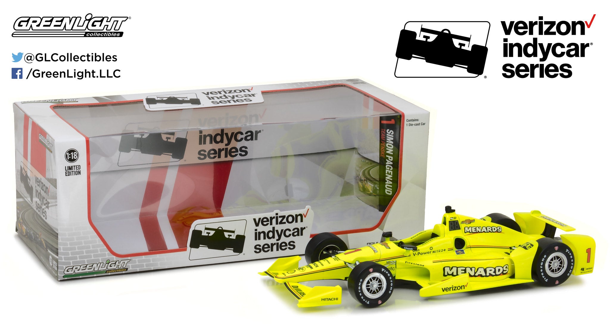GreenLight 1:18 2017 Indycar Series #1 Simon Pagenaud / Penske Racing, Menards 11004
