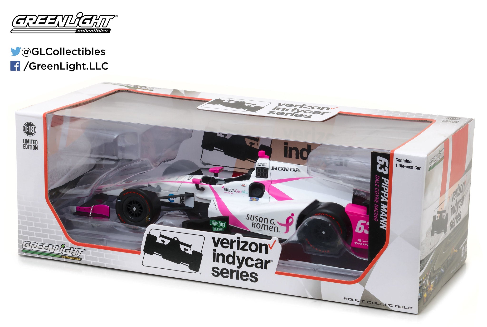 Greenlight 1:18 IndyCar Series 2017 #63 Pippa Mann / Dale Coyne Racing Susan G. Komen 11016