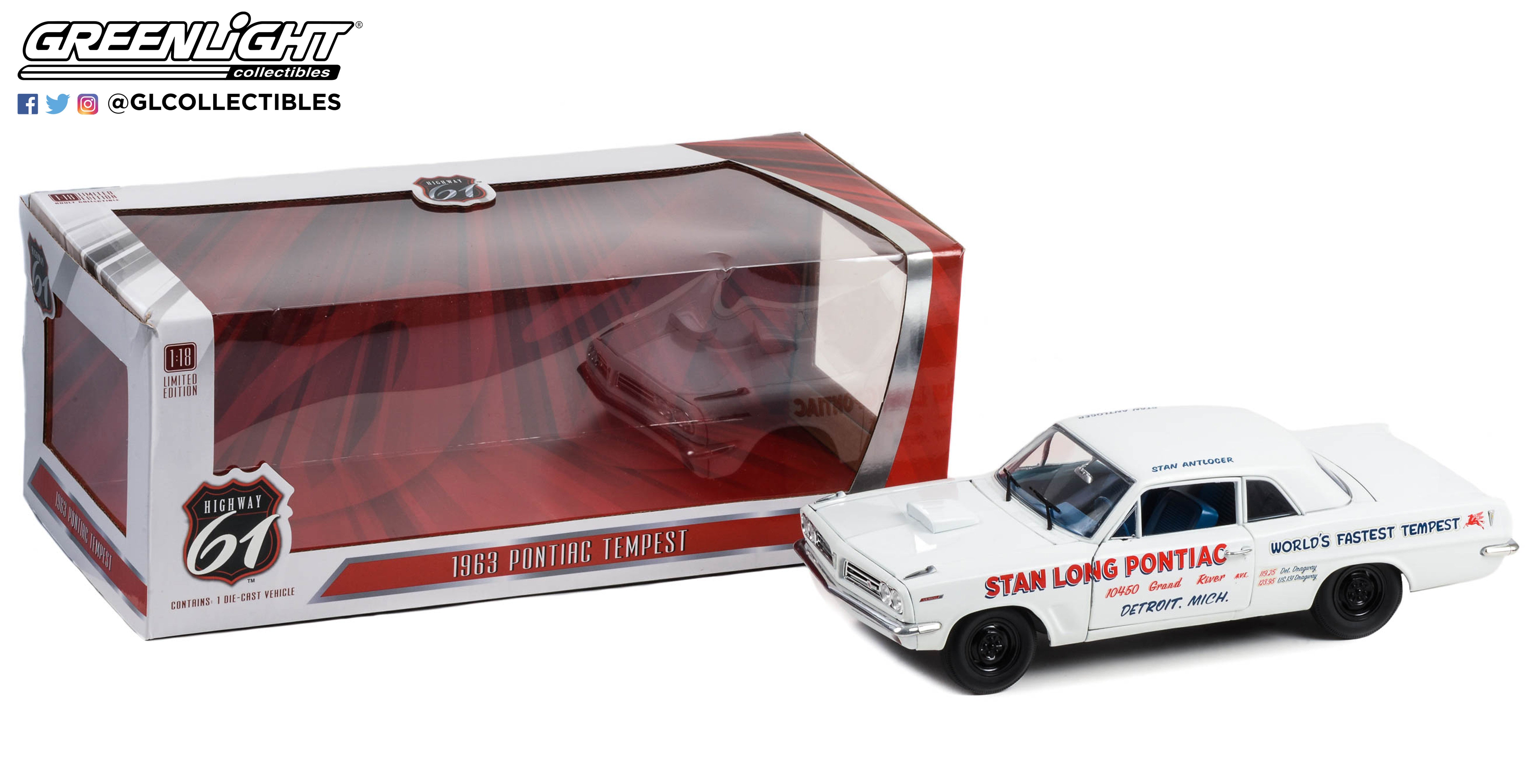 Highway 61 1:18 1963 Pontiac Tempest - Stan Long Pontiac, Detroit, Michigan World s Fastest Tempest - Driven by Stan Antlocer HWY-18041