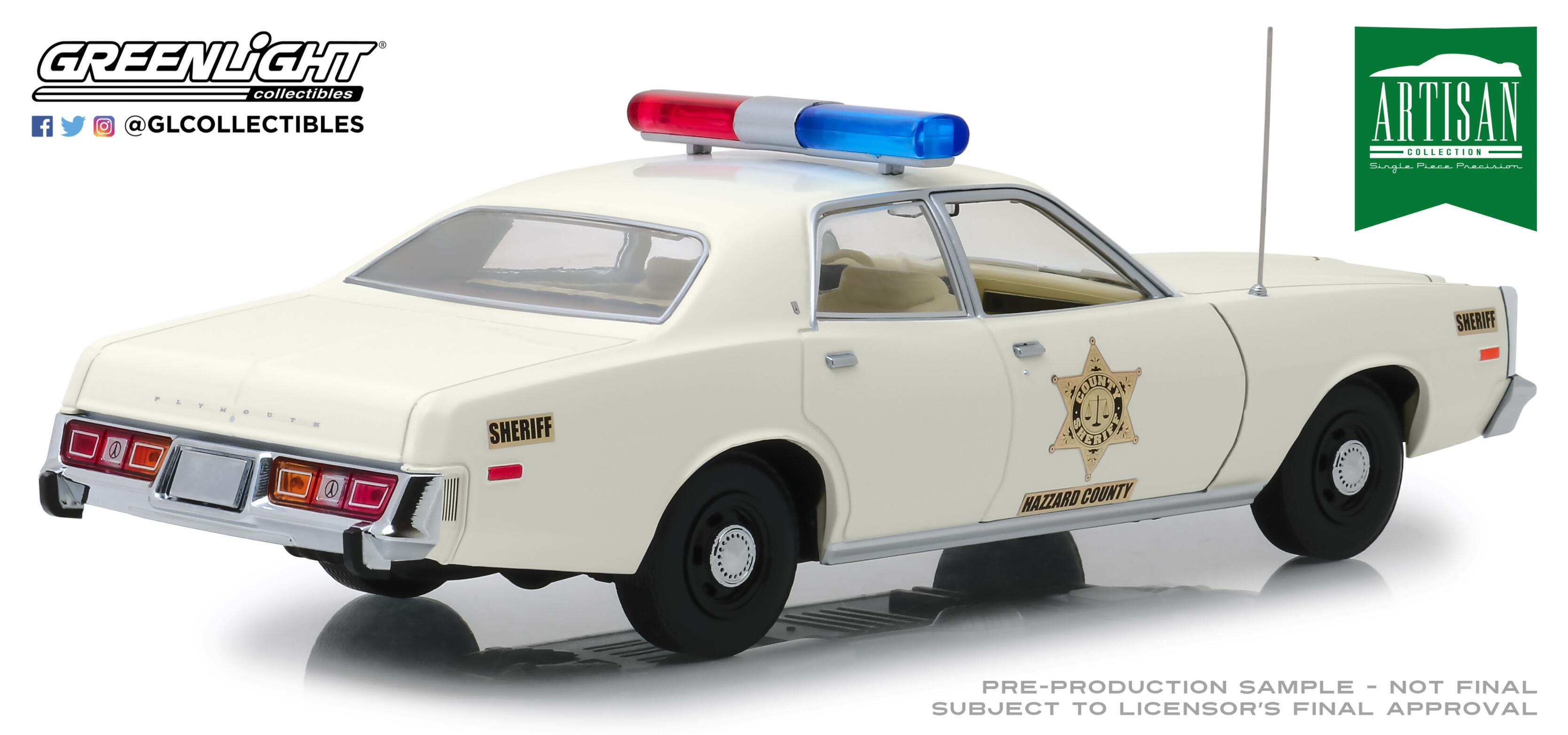 GreenLight 1:18 Artisan Collection - 1977 Plymouth Fury - Hazzard County Sheriff 19055