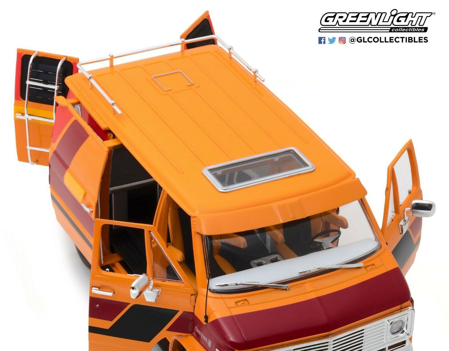 Highway 61 1/18 1976 Chevrolet G-Series Van - Orange with Custom Graphics HWY-18012