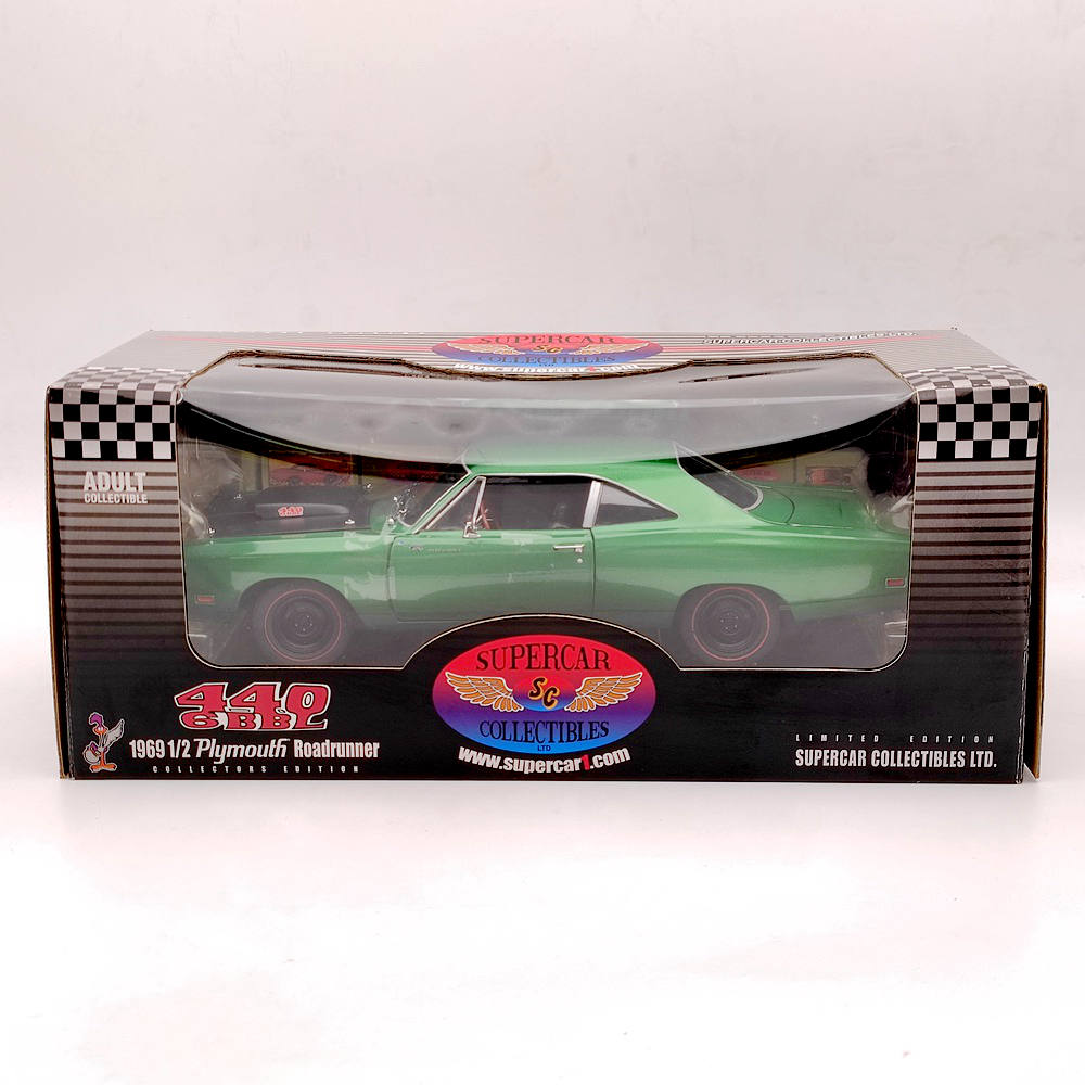 1:18 SUPERCAR Plymouth Roadrunner 1969 1/2 440 6BBLDiecast Model Car Limited Edition Collection Auto Toys Green Christmas gifts