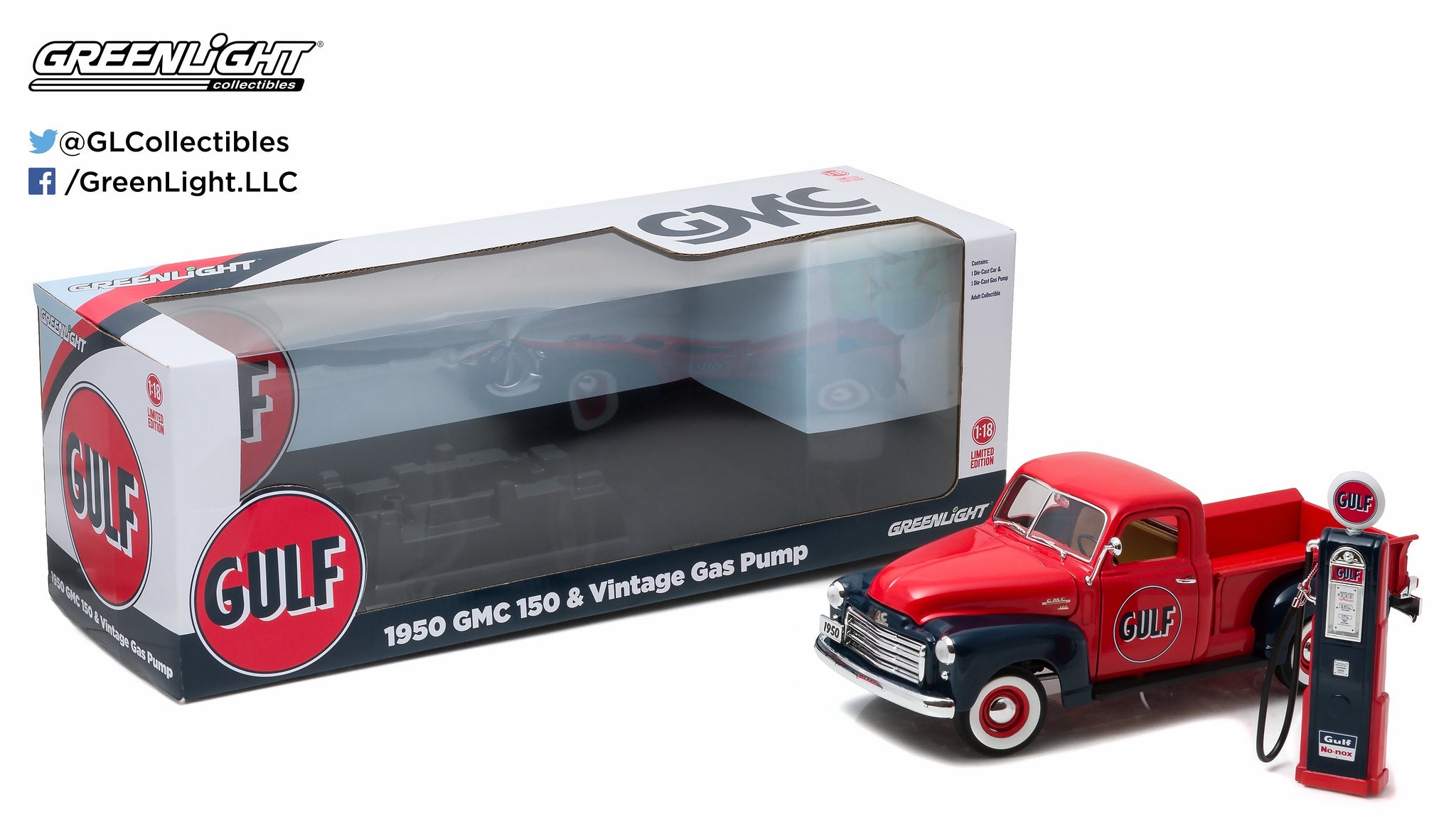 GreenLight 1:18 1950 GMC 150 Gulf Oil with Vintage Gulf Gas Pump 12984