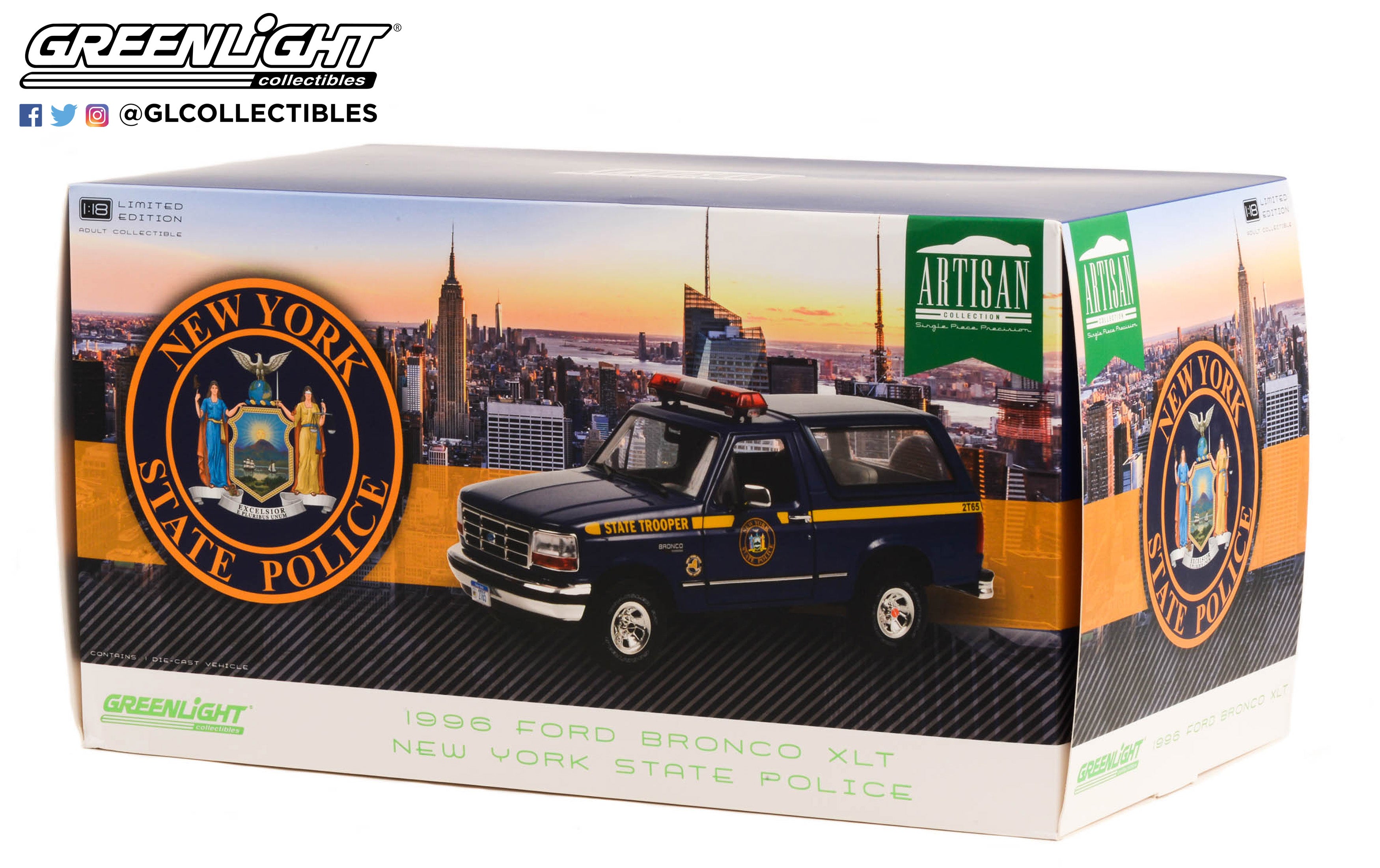 GreenLight 1:18 Artisan Collection - 1996 Ford Bronco XLT - New York State Police 19121