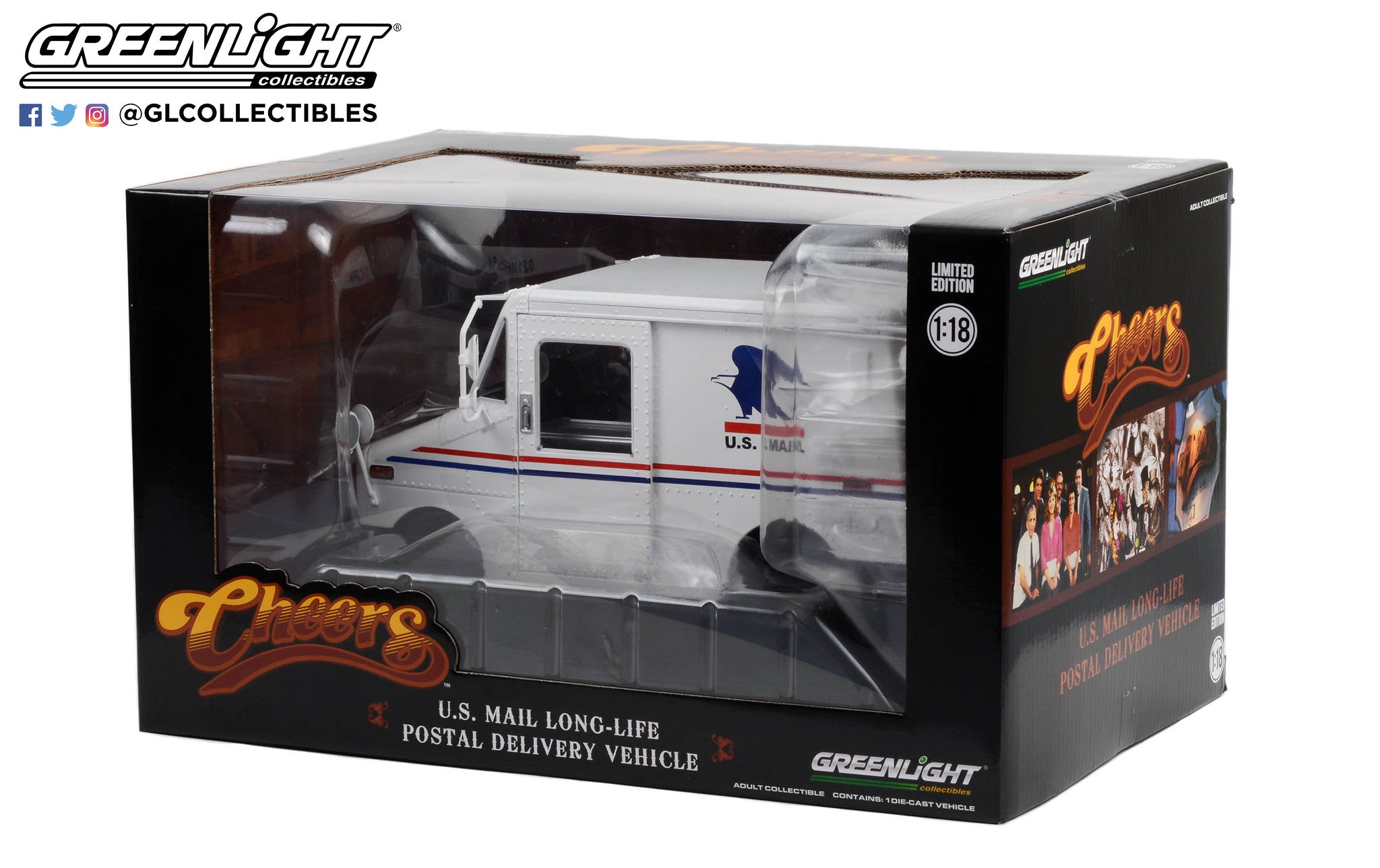 GreenLight 1:18 Cheers (1982-93 TV Series) - Cliff Clavin s U.S. Mail Long-Life Postal Delivery Vehicle (LLV) 13572