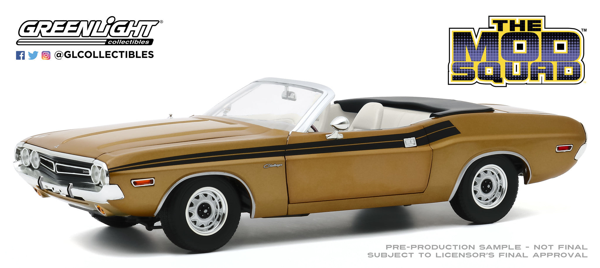 GreenLight 1:18 The Mod Squad (1968-73 TV Series) - 1971 Dodge Challenger 340 Convertible - Gold 13566