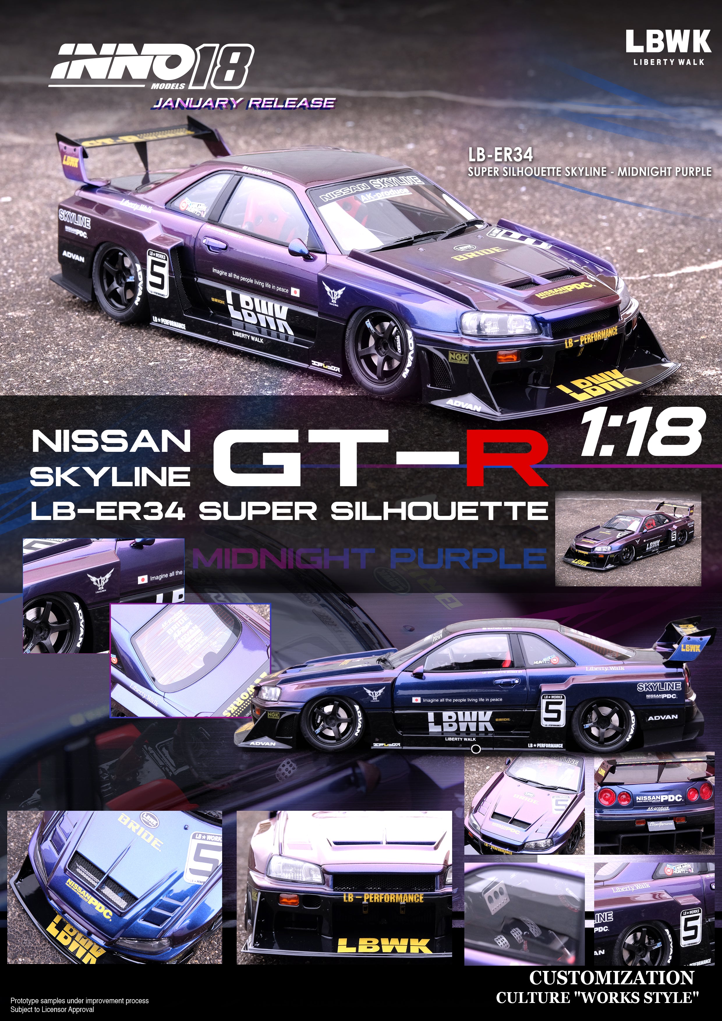 INNO18 1:18 Nissan Skyline (ER34) Super Silhouette