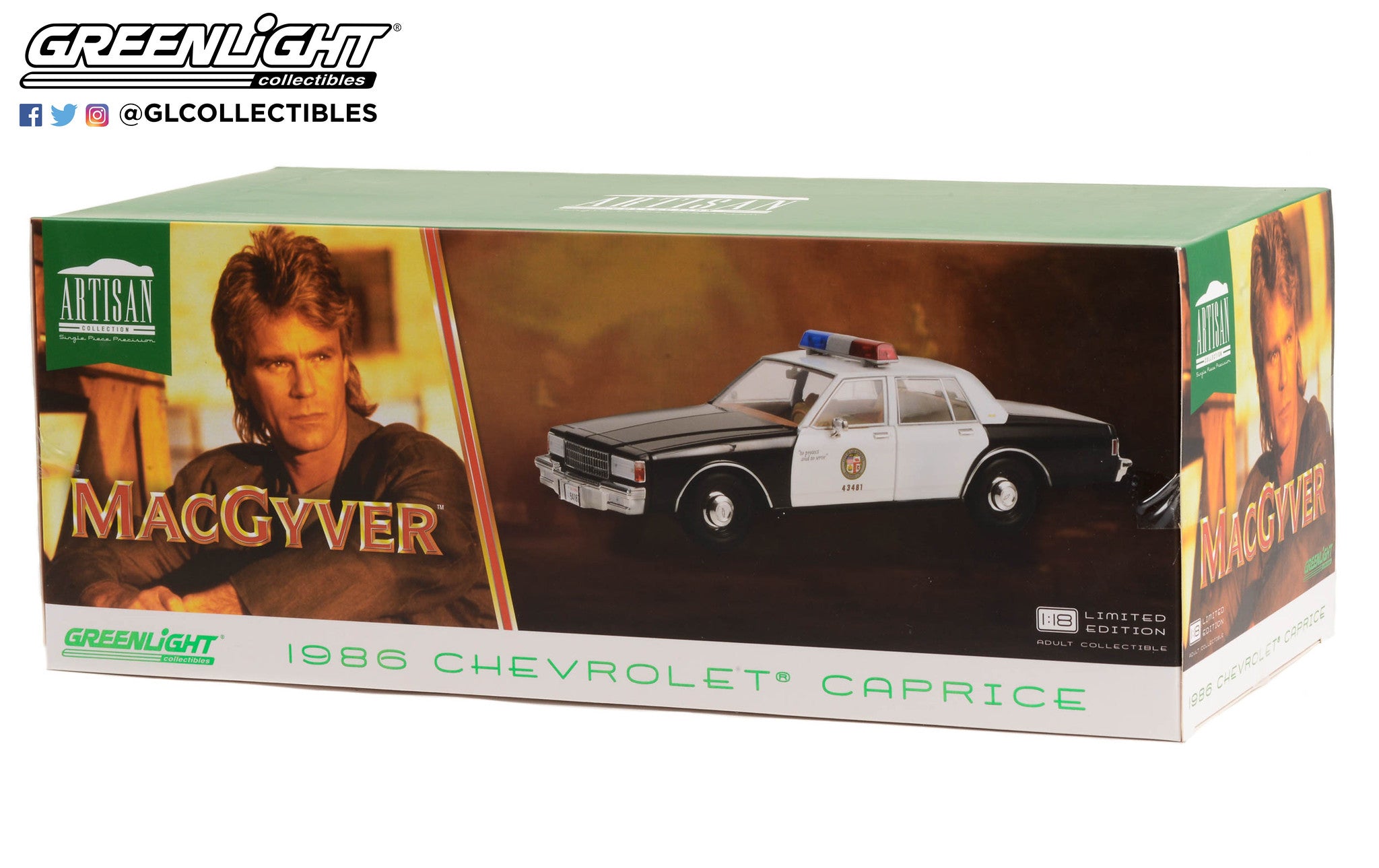 GreenLight 1:18 Artisan Collection - MacGyver (1985-92 TV Series) - 1986 Chevrolet Caprice - Los Angeles Police Department (LAPD) 19126