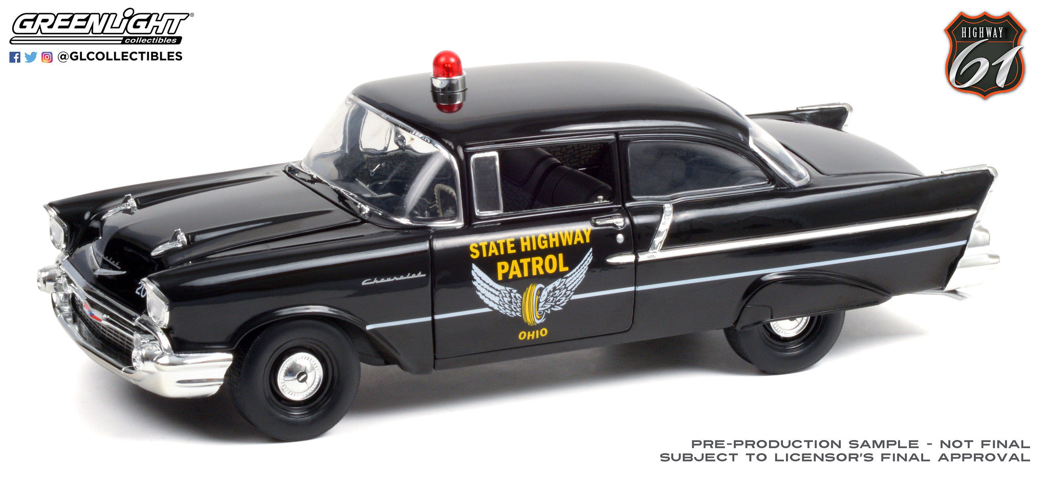 Highway 61 1:18 1957 Chevrolet 150 Sedan - Ohio State Highway Patrol HWY-18028