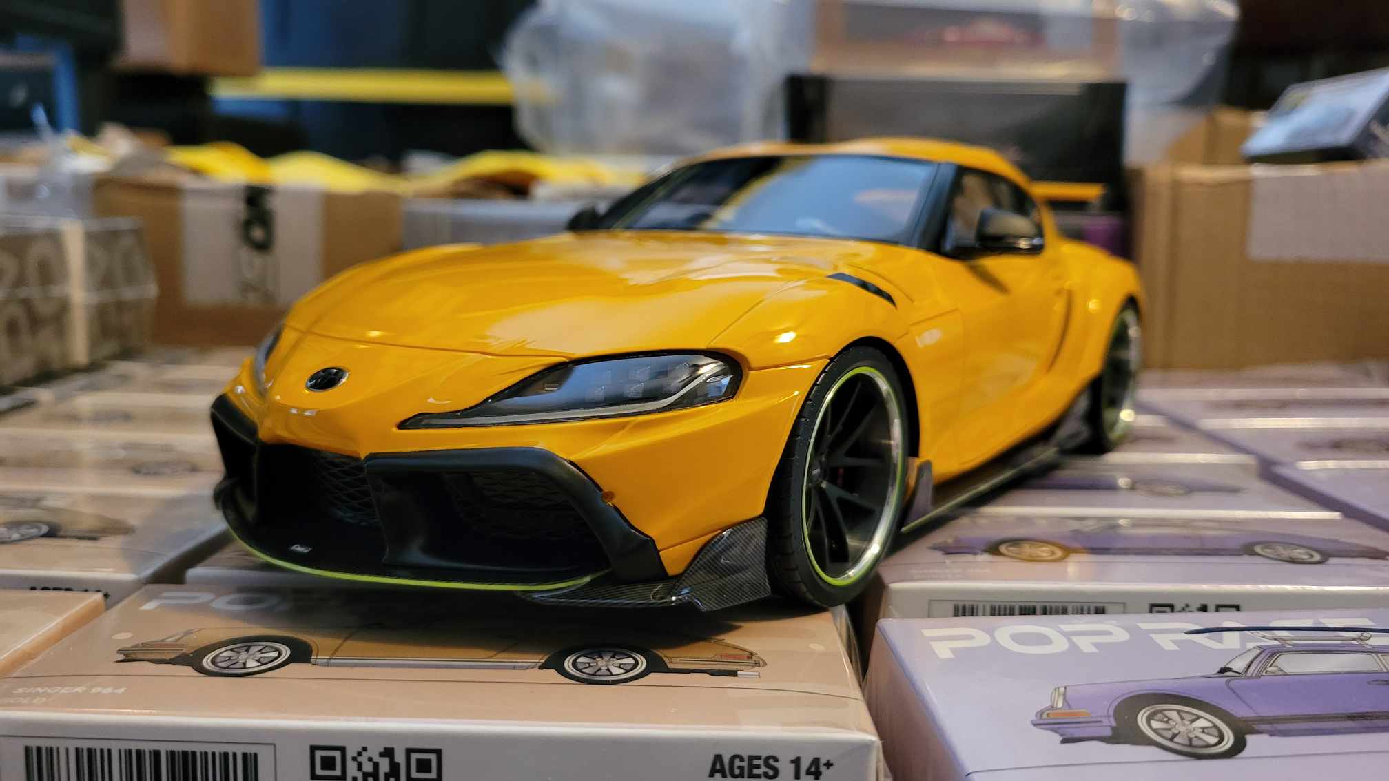 Make Up Co., Ltd / IDEA 1:18 Toyota GR Supra TOM'S Edition 2020 in Lightning Yellow (OPEN BOX ITEM)