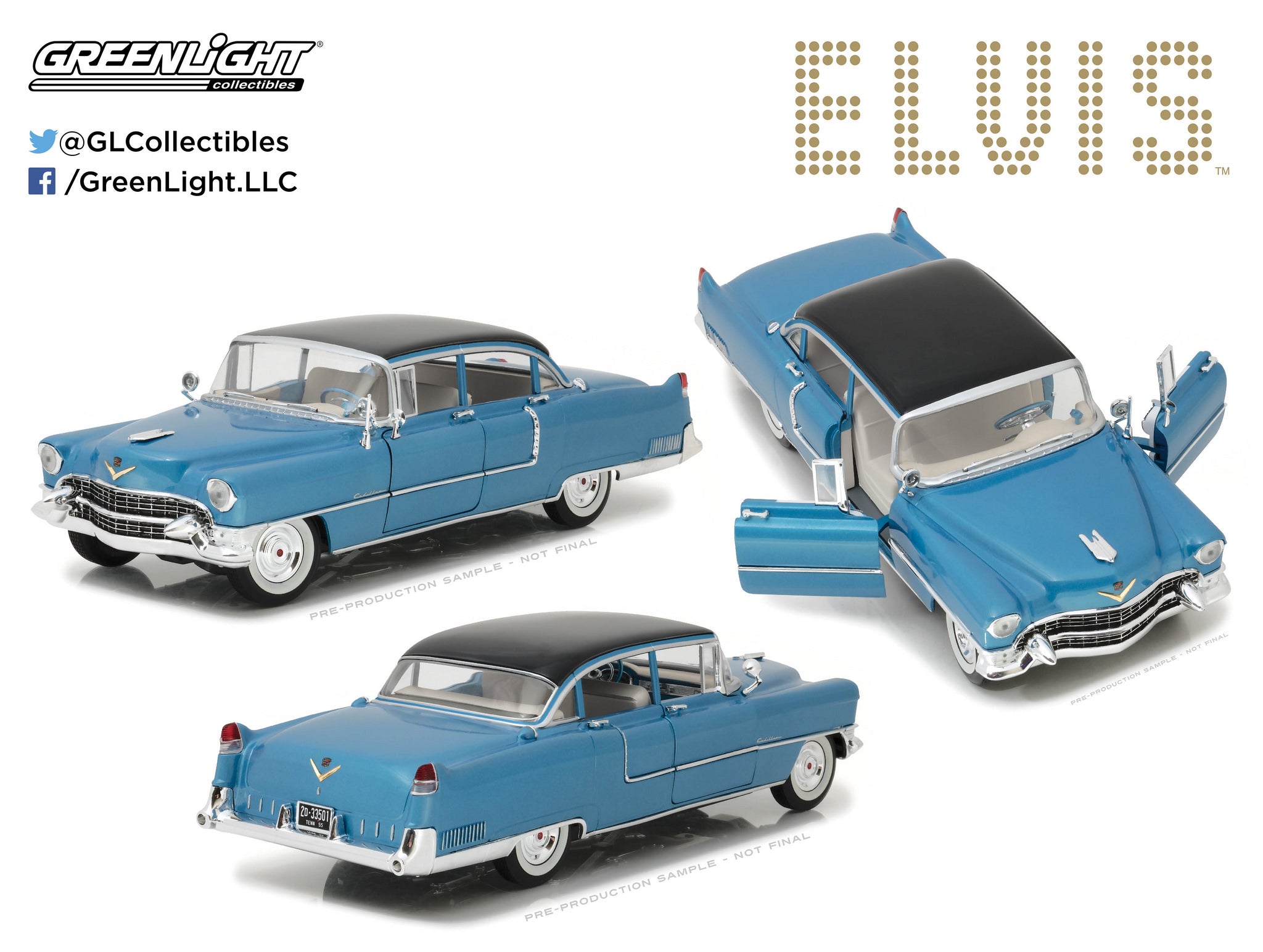 GreenLight 1:18 Elvis Presley (1935-77) - 1955 Cadillac Fleetwood Series 60 Blue Cadillac 13502