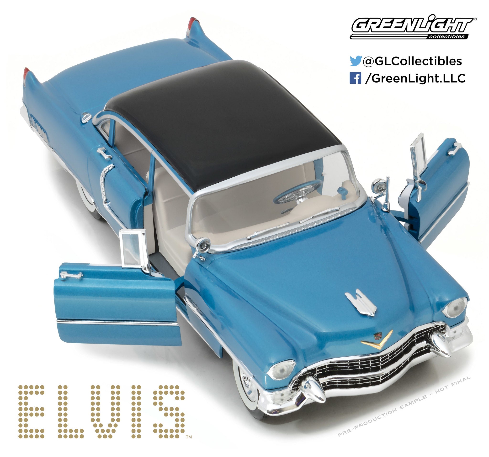 GreenLight 1:18 Elvis Presley (1935-77) - 1955 Cadillac Fleetwood Series 60 Blue Cadillac 13502